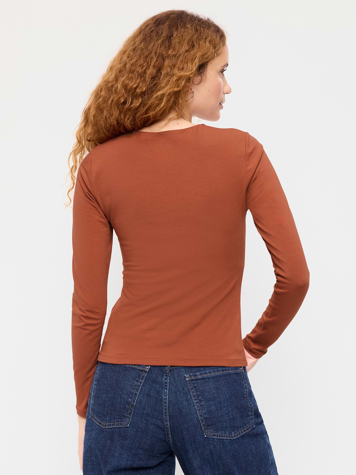 Hug Double-Layer Crew-Neck Long-Sleeve Top - Apple Cinnamon