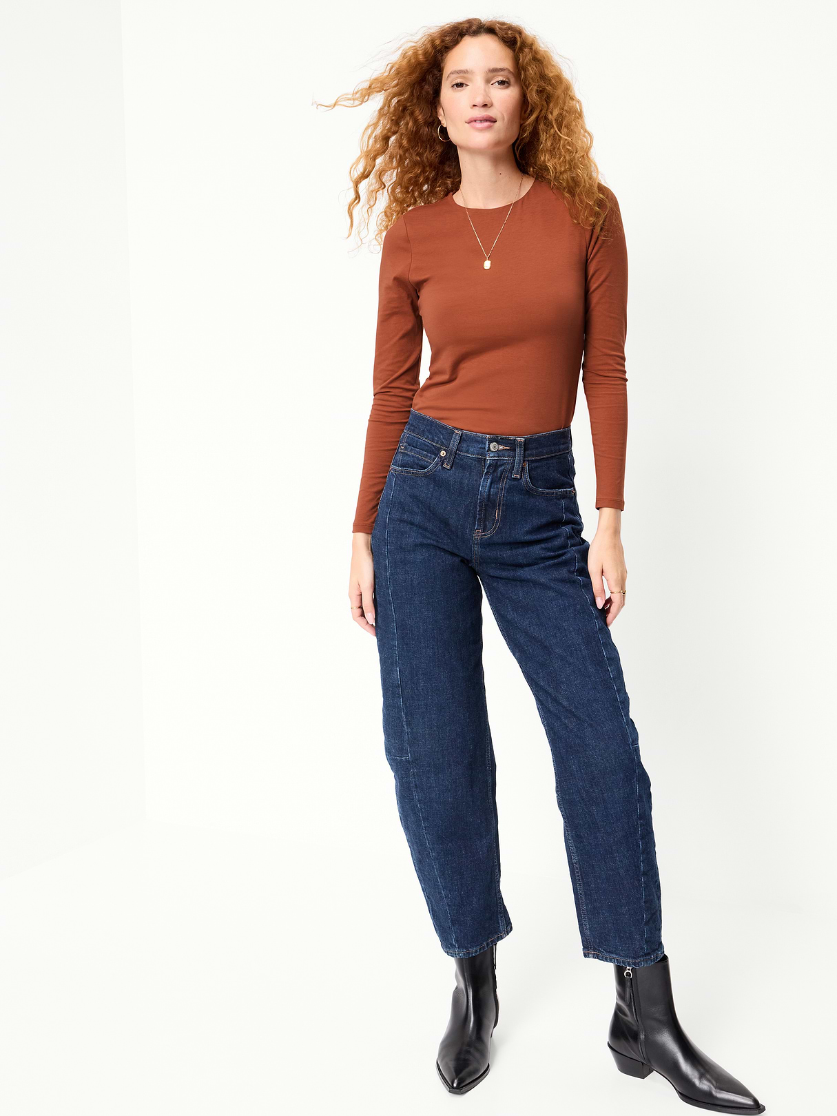 Hug Double-Layer Crew-Neck Long-Sleeve Top - Apple Cinnamon