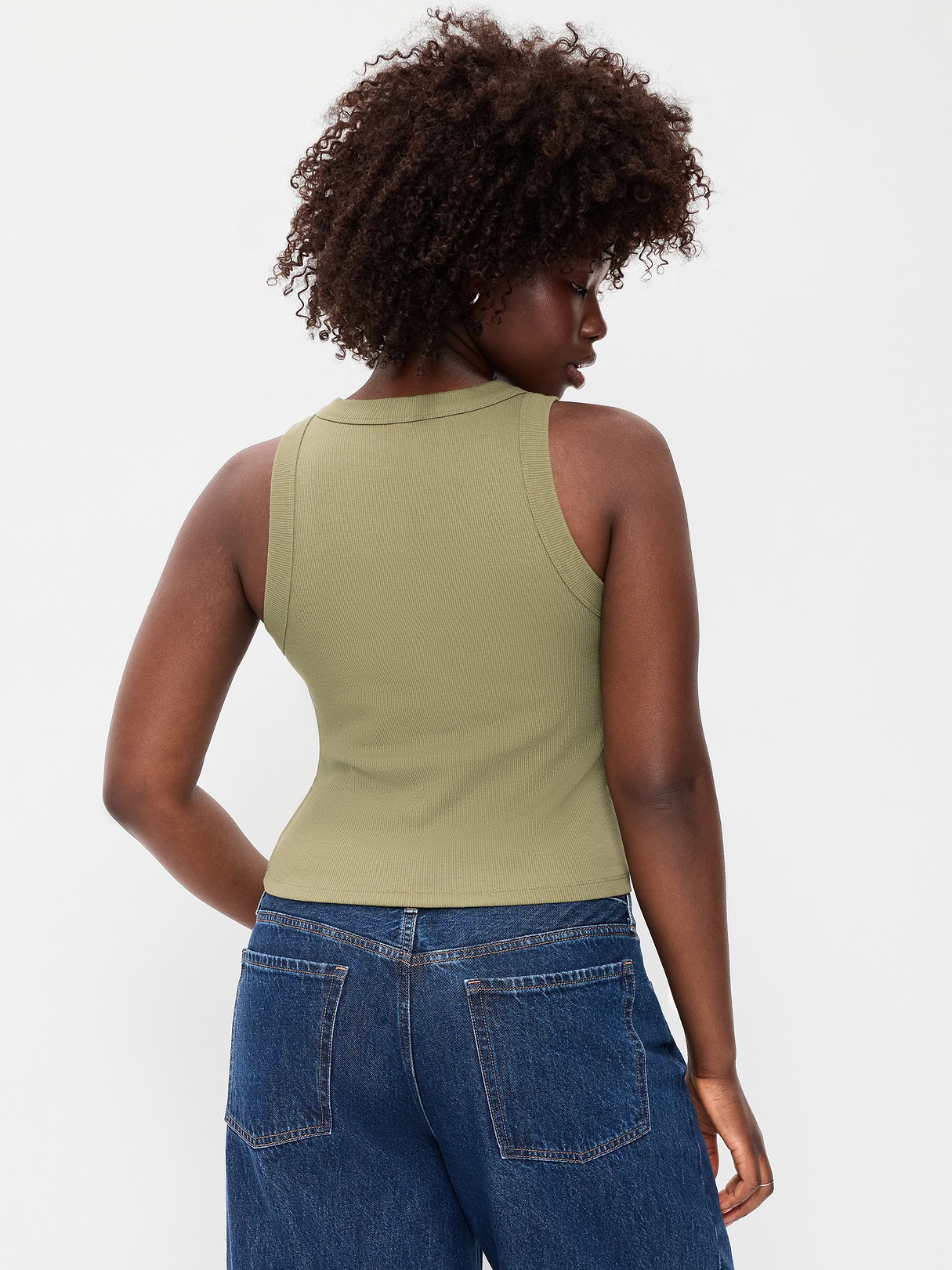 Crop Ribbed Tank Top - Dill Caper