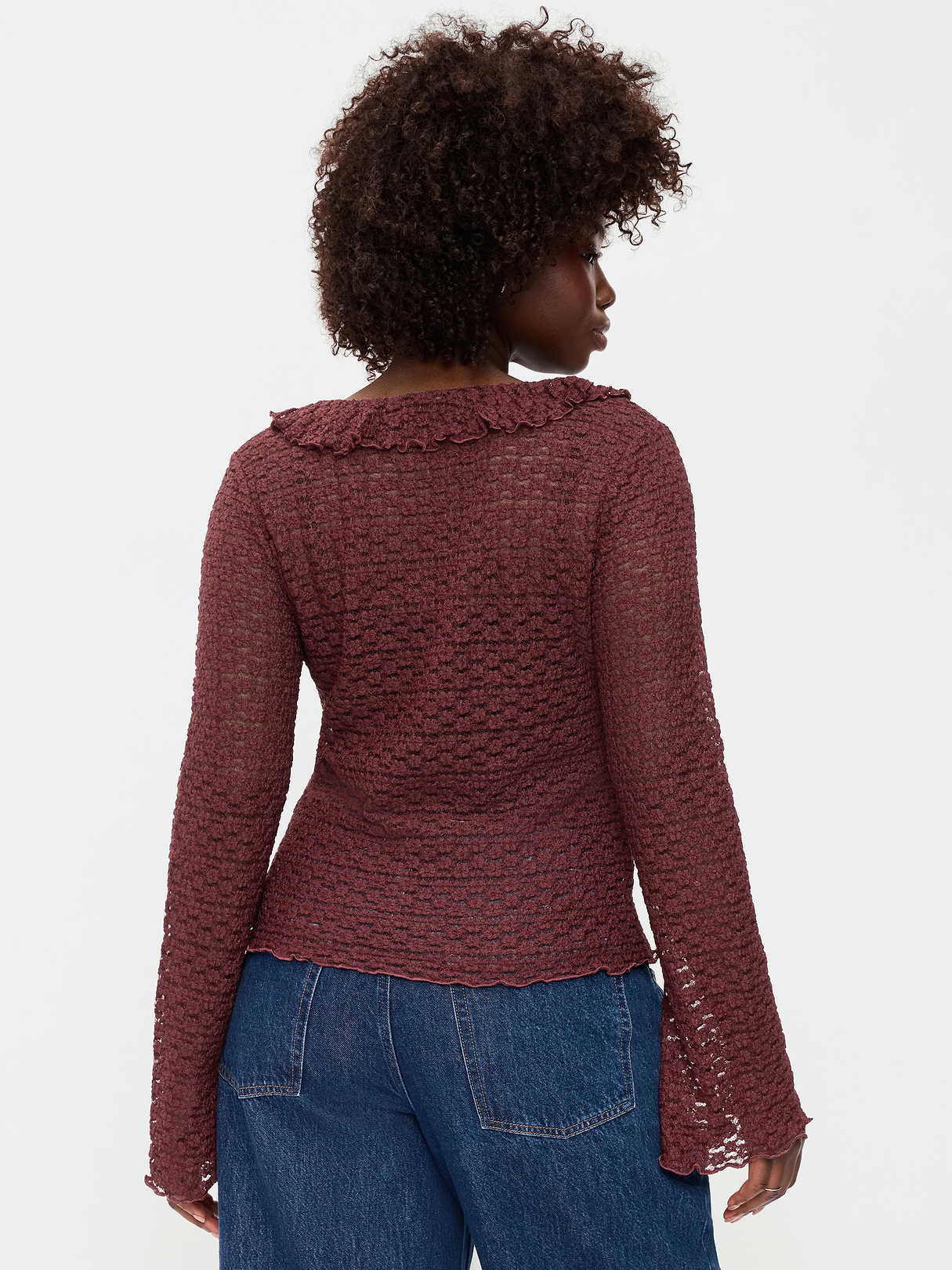 Fitted Bell-Sleeve Ruffle Top - Reddy Or Not