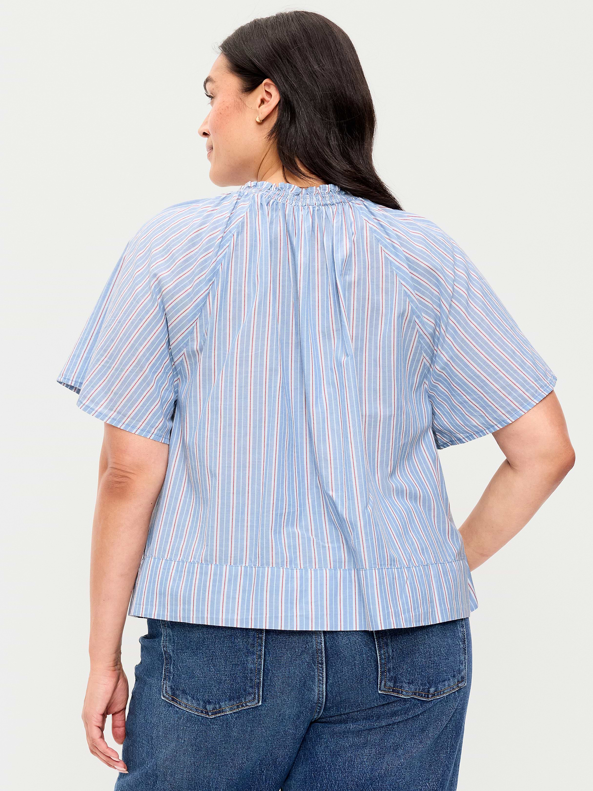 Loose Short-Sleeve Striped Top - Blue Stripe