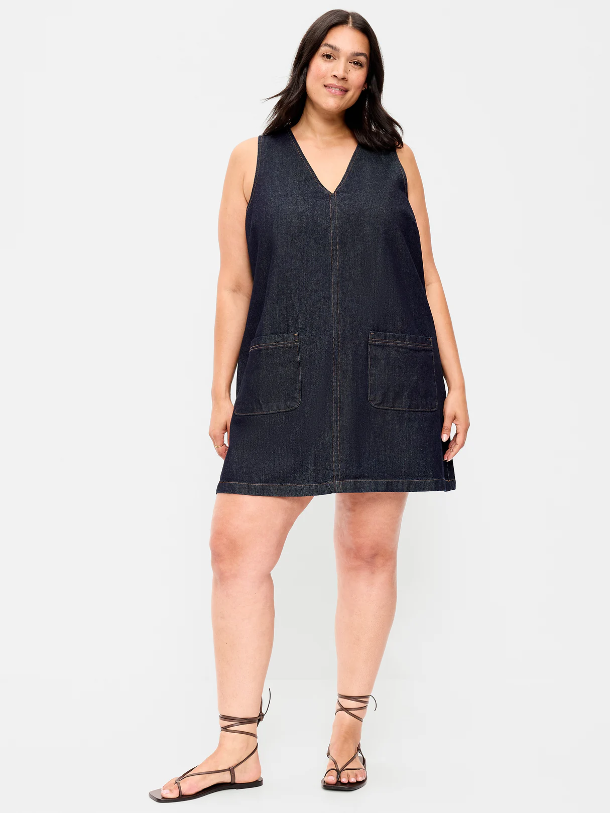 Sleeveless Pinafore Mini Dress - Dark Wash