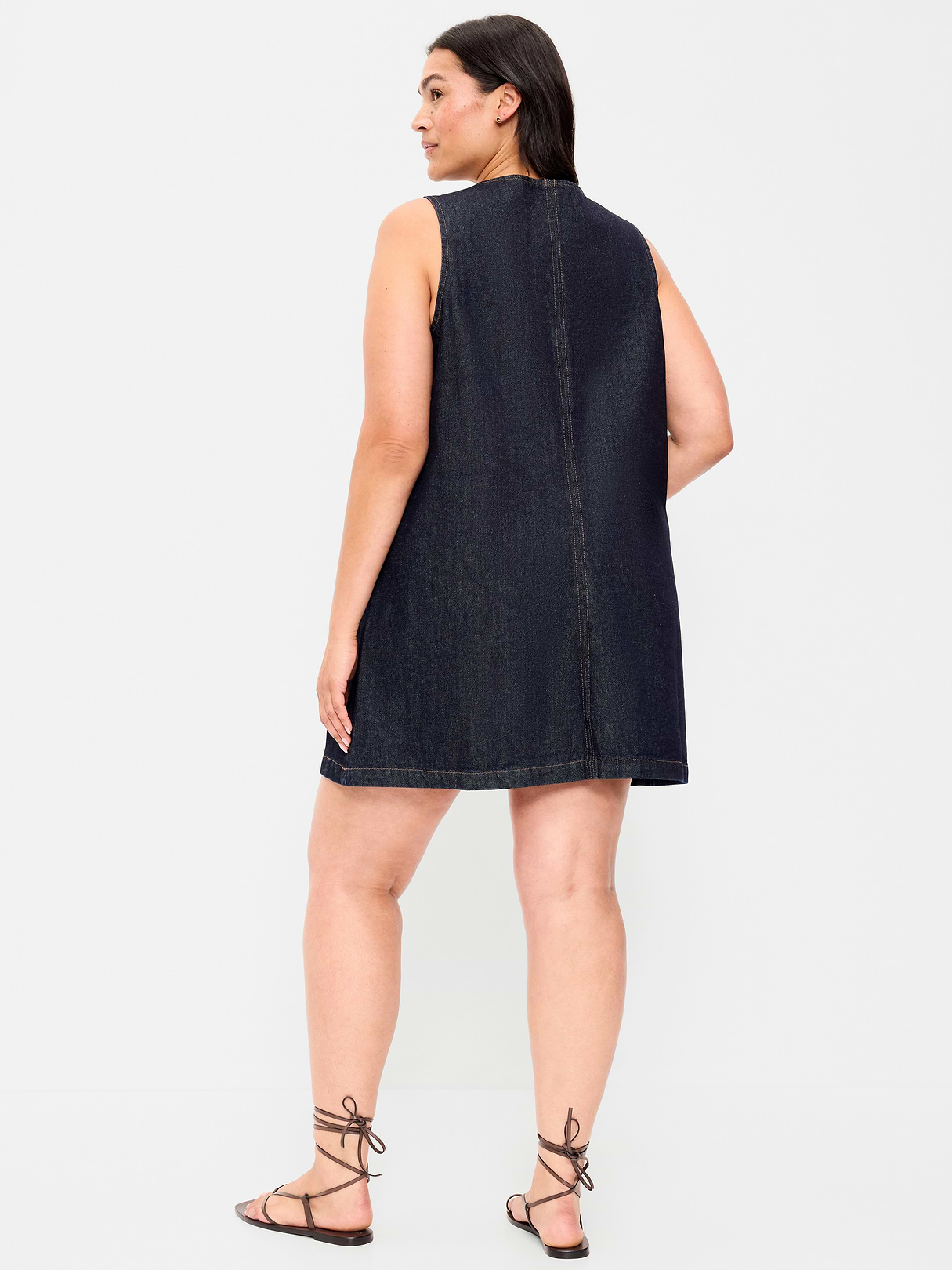 Sleeveless Pinafore Mini Dress - Dark Wash