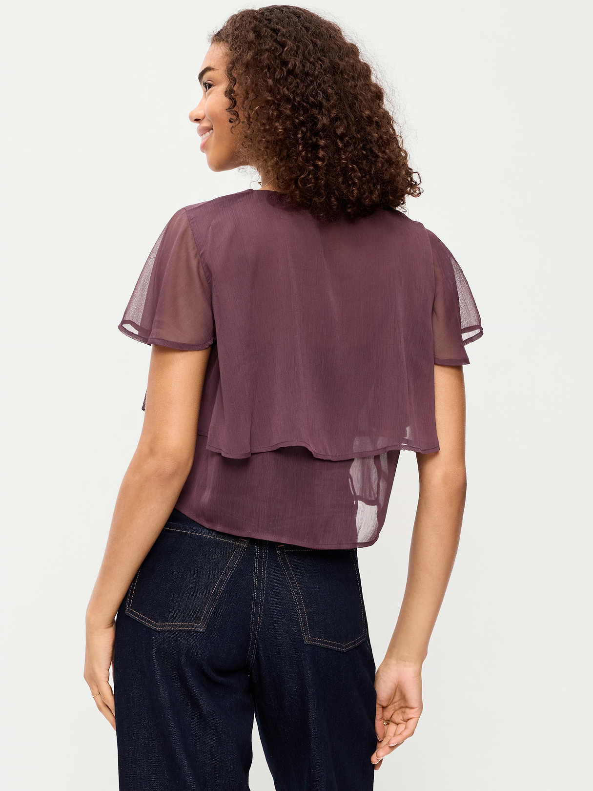 Tiered Ruffle Tie-Front Top - Veil Of Night