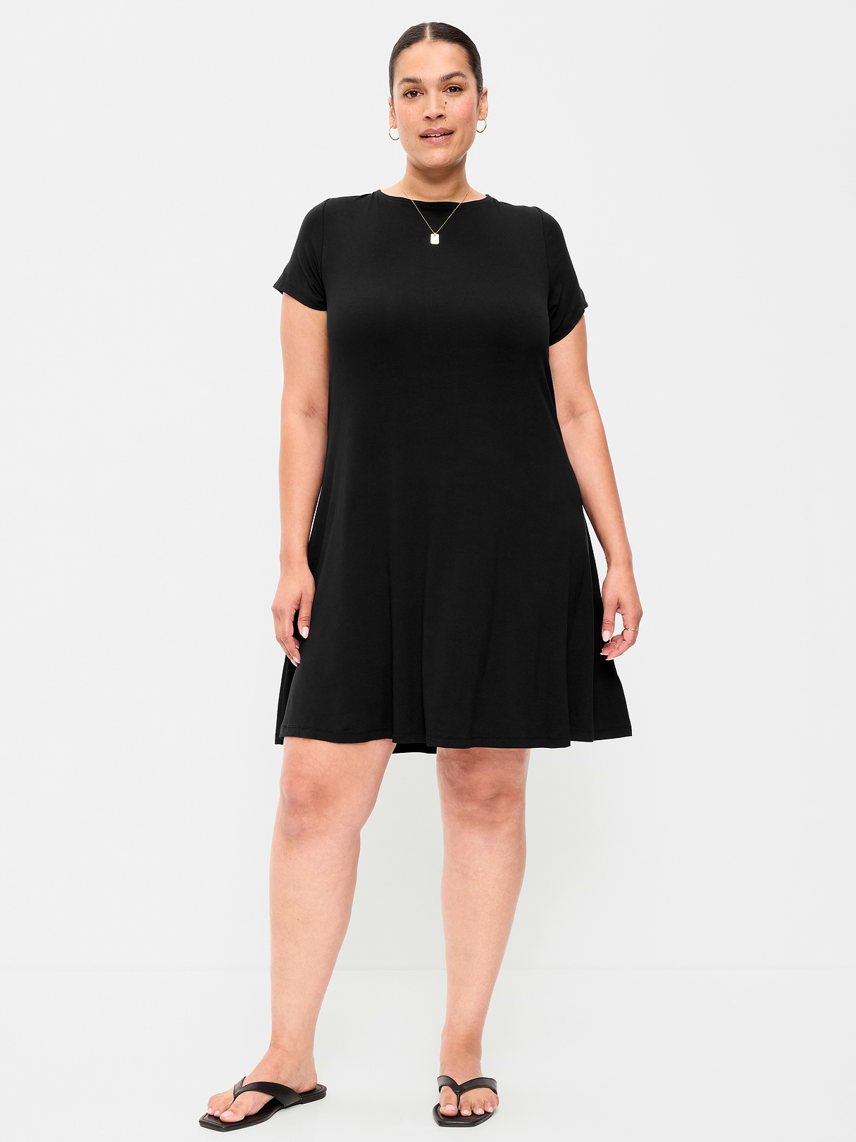 Short-Sleeve Mini Swing Dress - Black Jack