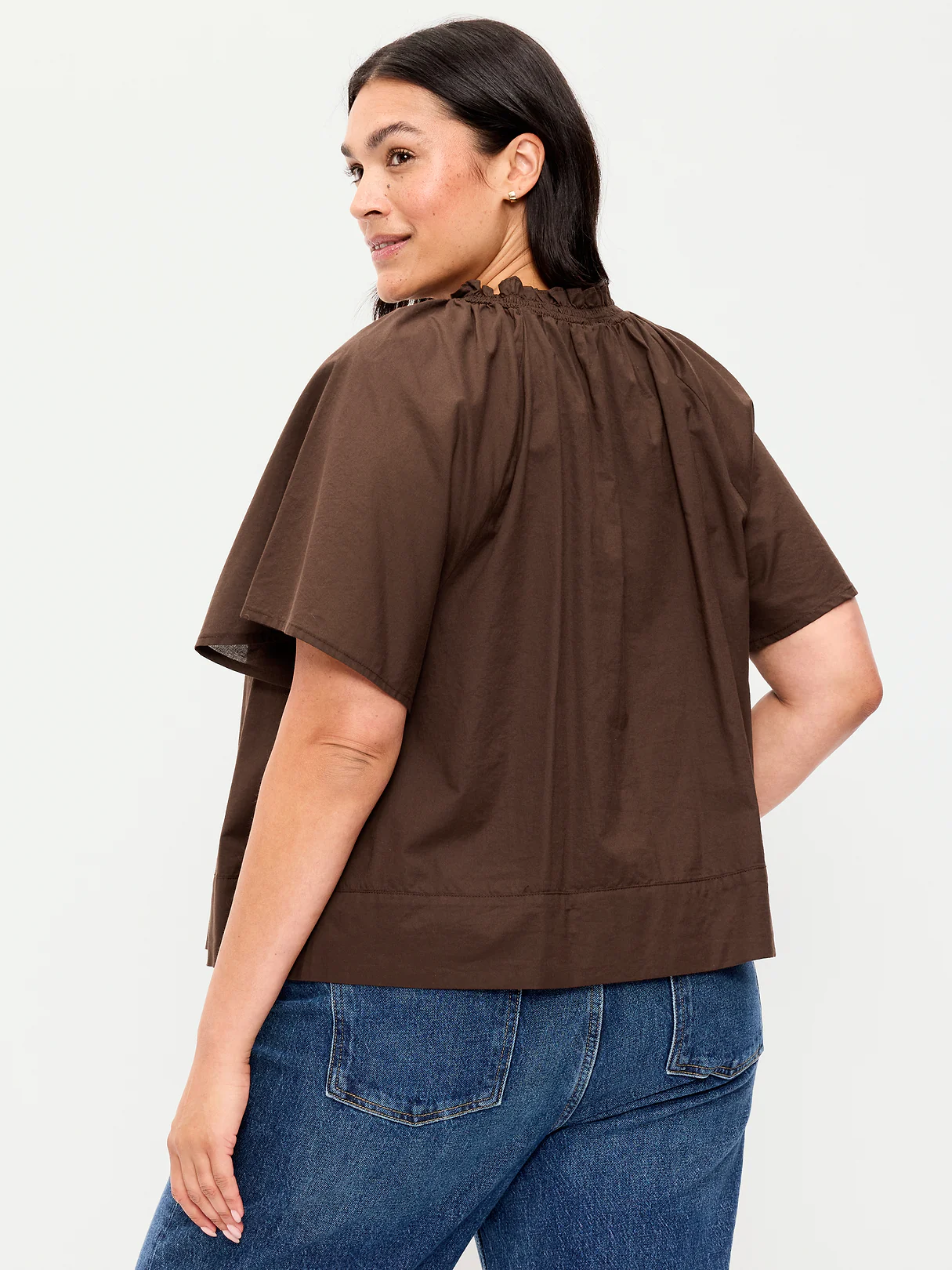 Loose Short-Sleeve Striped Top - Brown