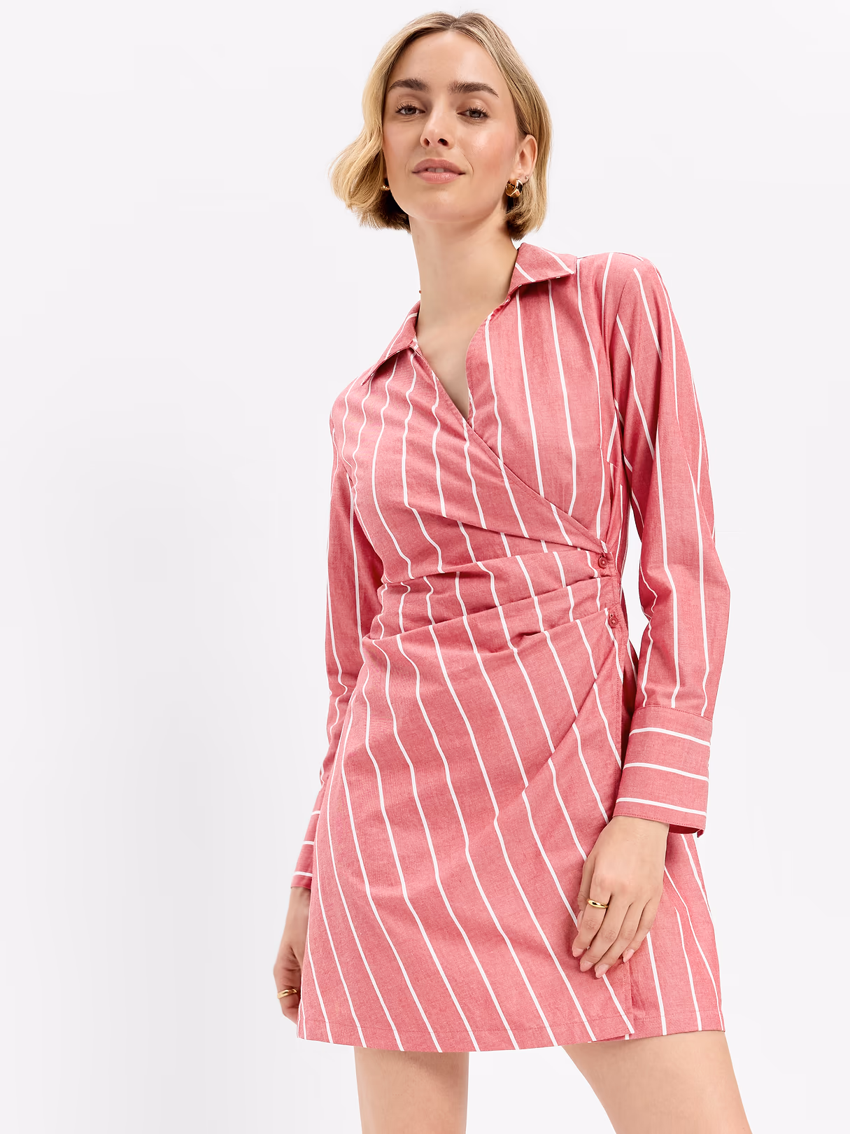 Wrap Mini Shirt Dress - Red Stripe