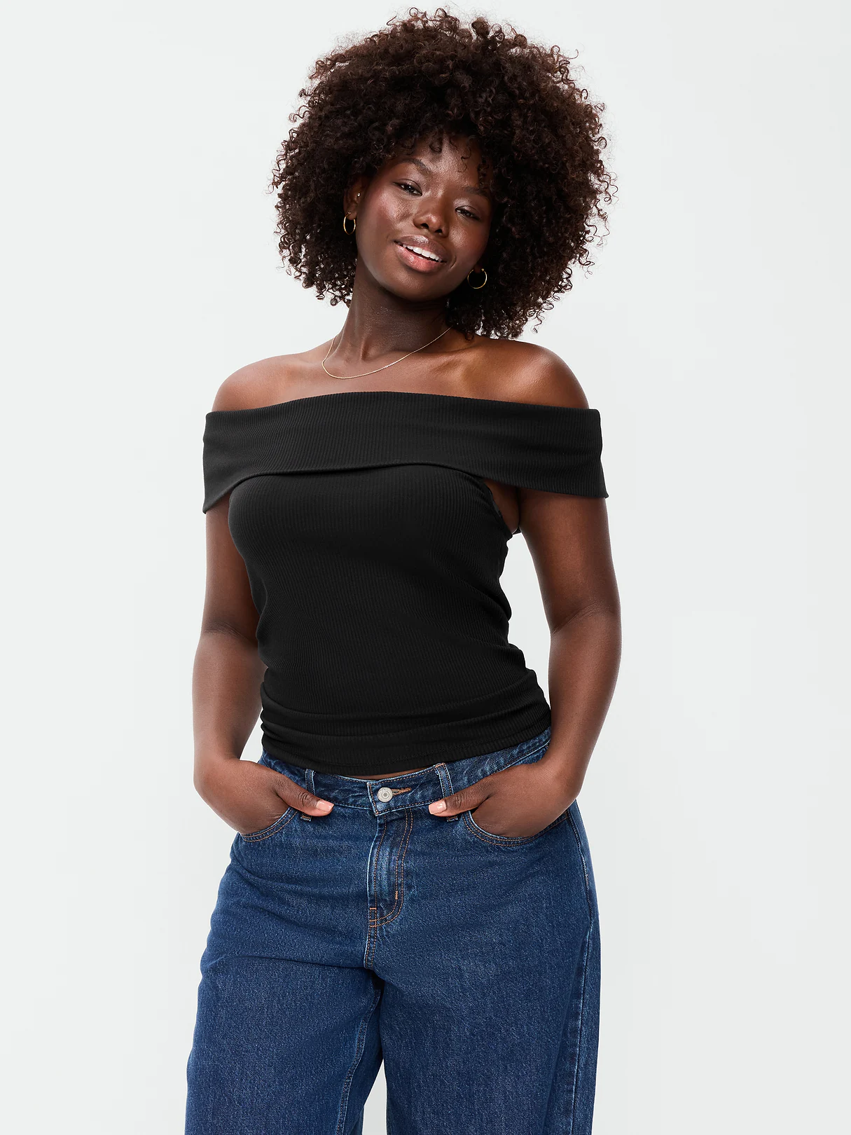 Off-The-Shoulder Fitted Top - Black Jack