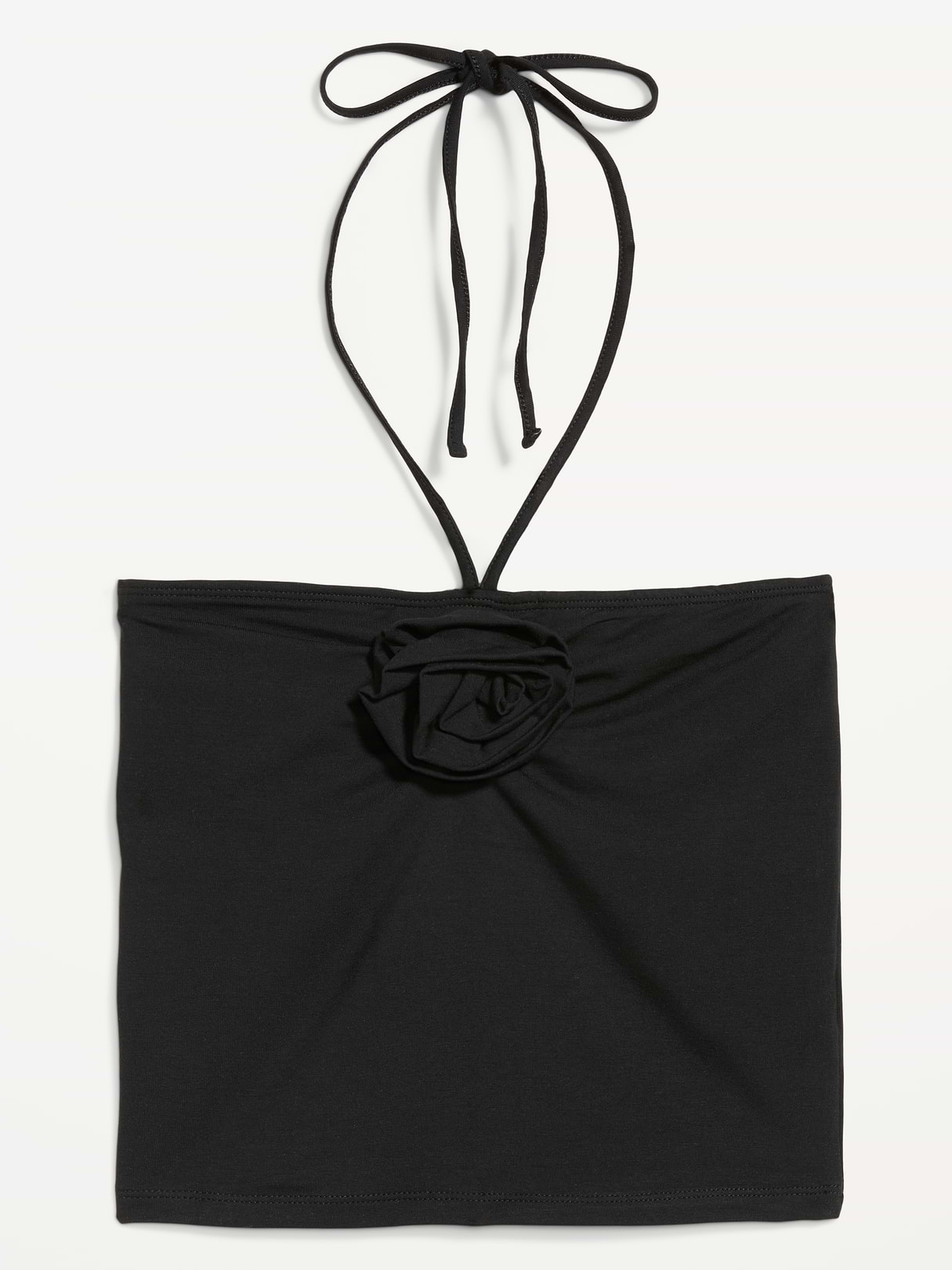 Tie-Neck Rosette Tube Top - Black Jack
