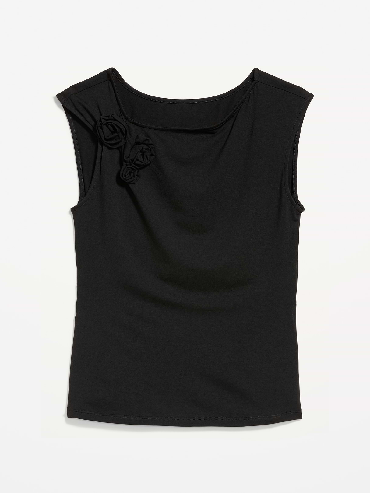 Gathered-Shoulder Rosette Top - Black Jack