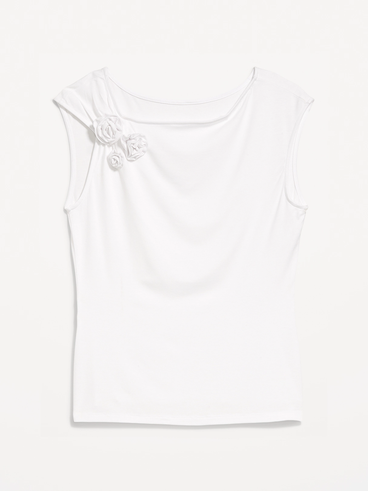 Gathered-Shoulder Rosette Top - White Lilies