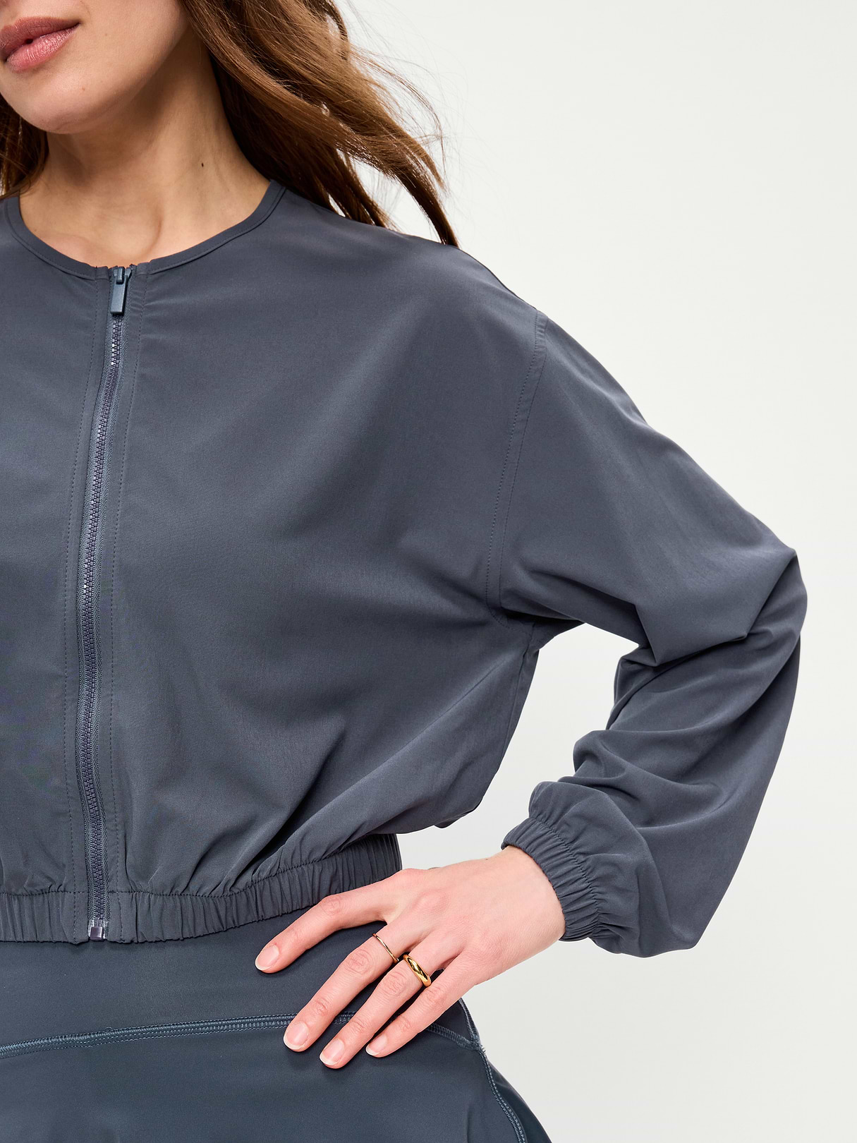 Zip-Front Cropped Tennis Jacket - Dusk Navy