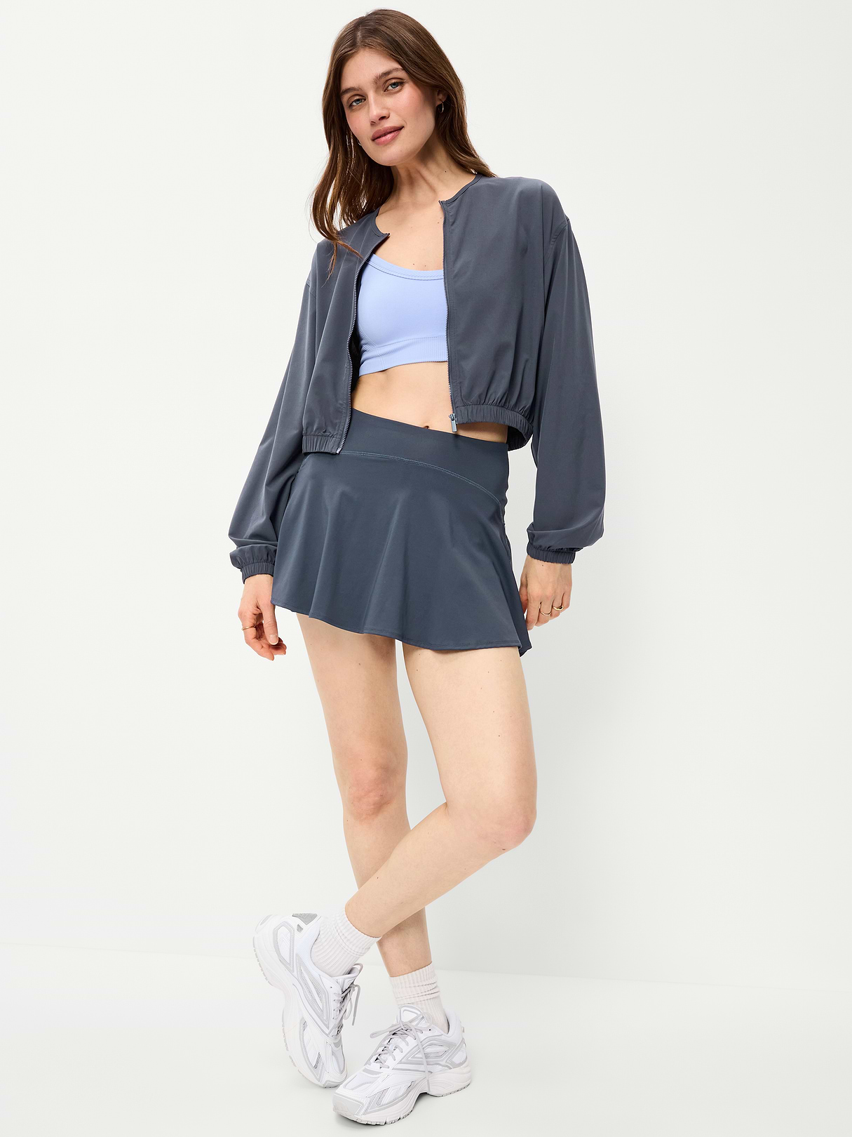 Zip-Front Cropped Tennis Jacket - Dusk Navy