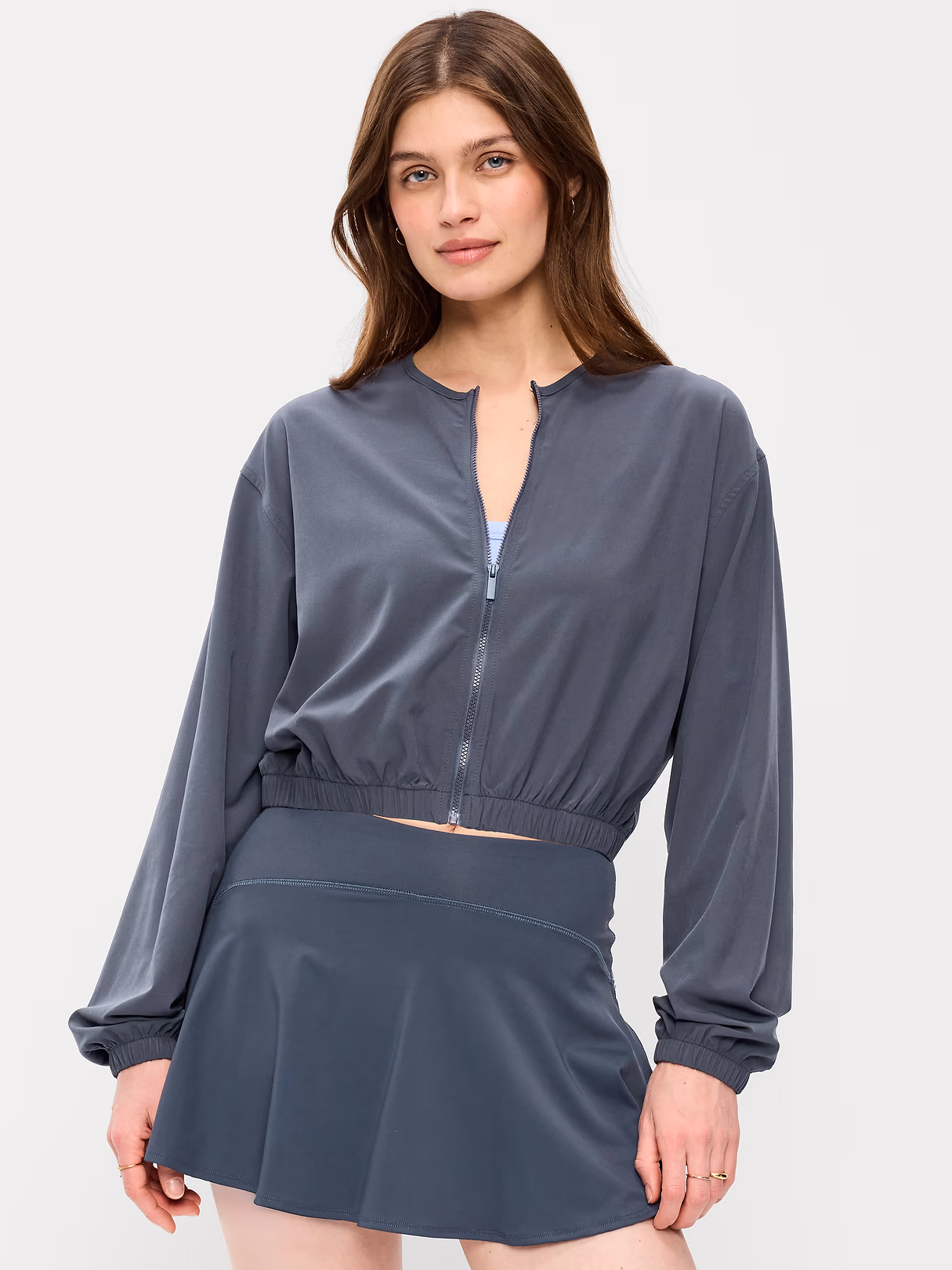 Zip-Front Cropped Tennis Jacket - Dusk Navy