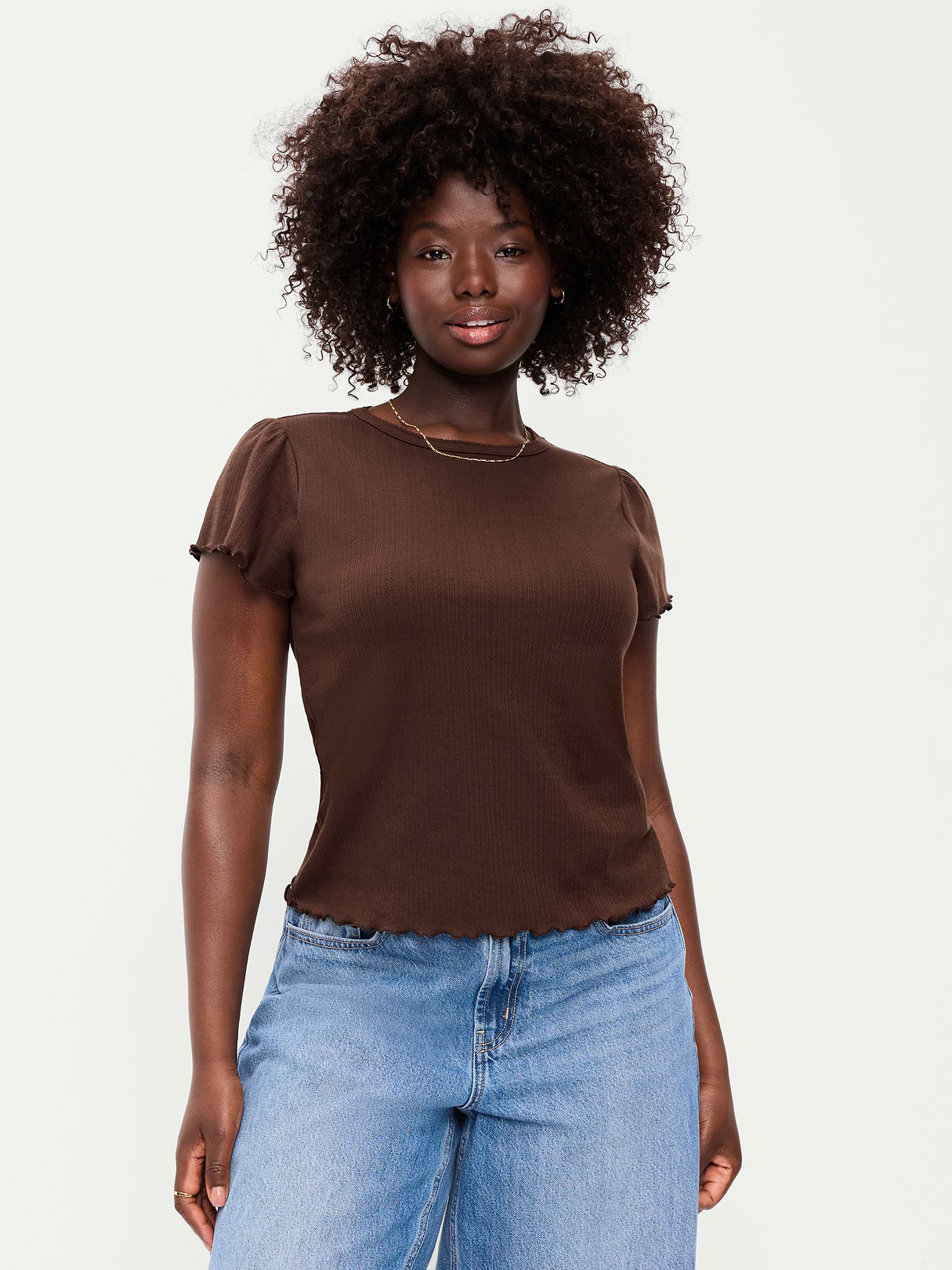 Lettuce-Edge Pointelle Top - Earthen