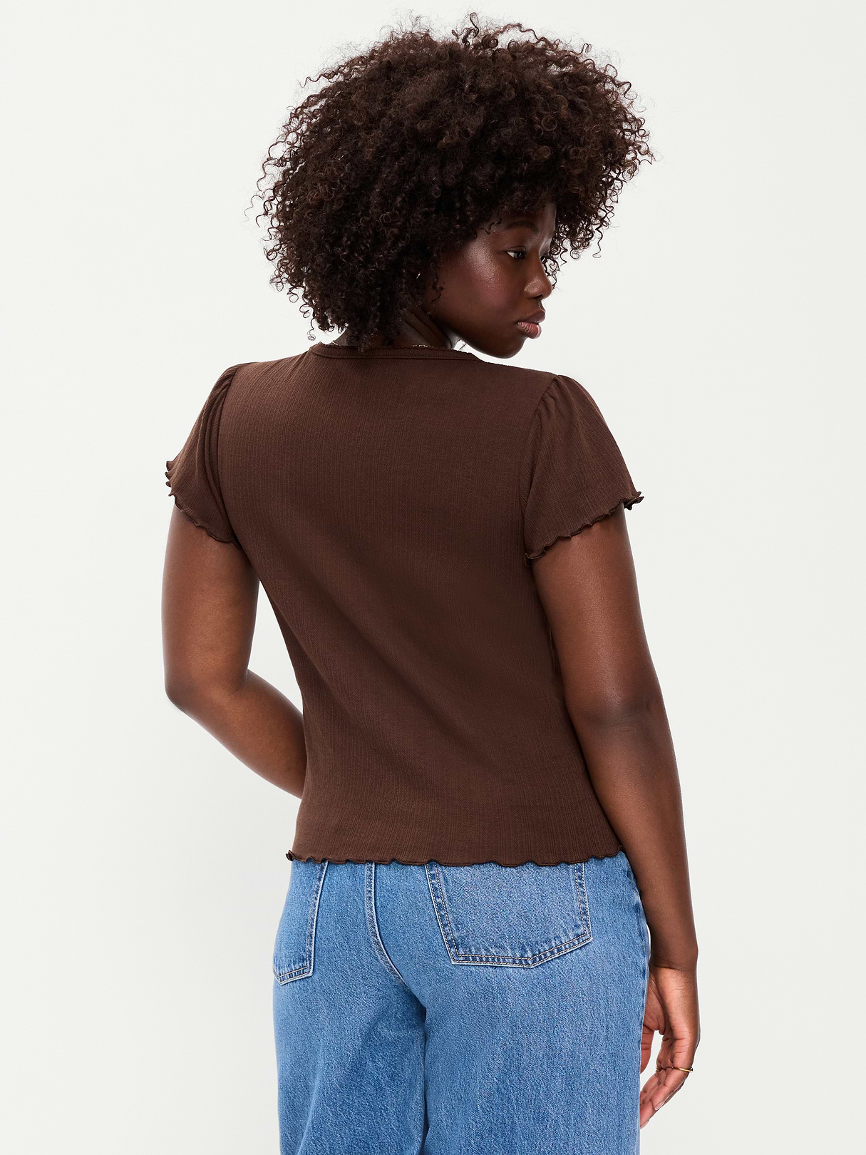 Lettuce-Edge Pointelle Top - Earthen