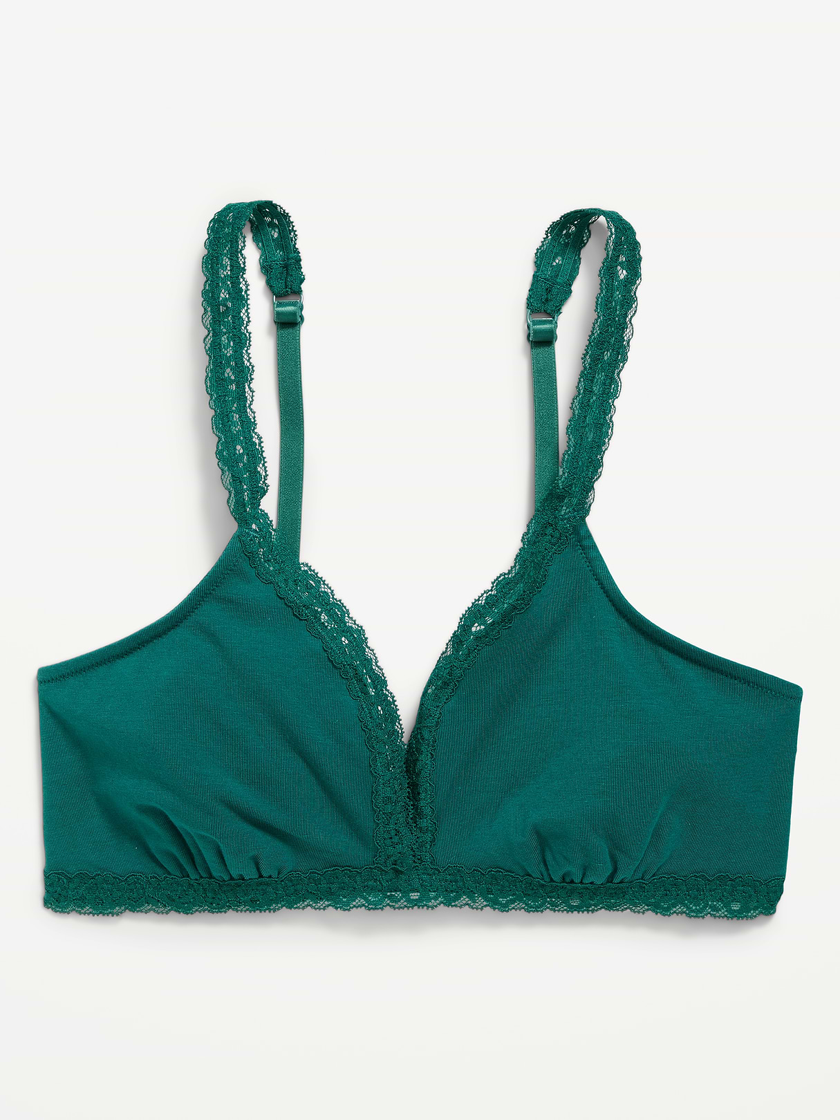 Lace-Trim Cotton Triangle Bralette - Deep Lagoon