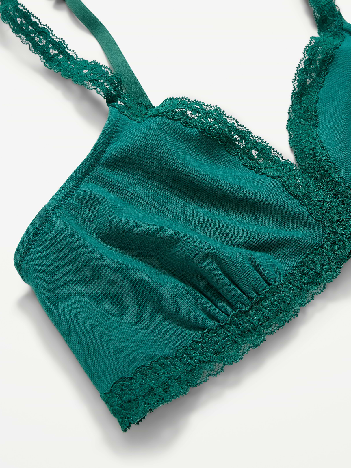Lace-Trim Cotton Triangle Bralette - Deep Lagoon