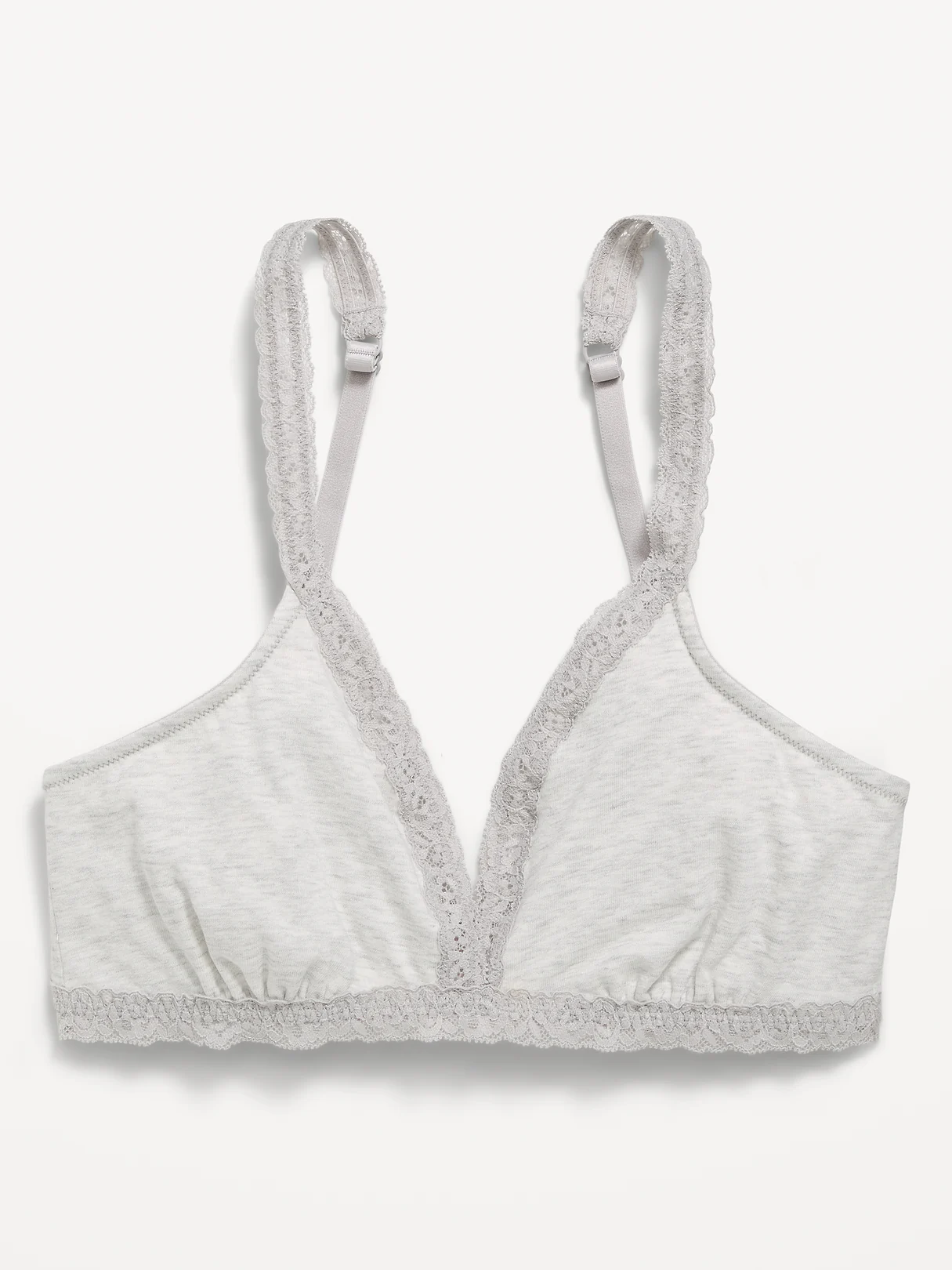 Lace-Trim Cotton Triangle Bralette - Heather Grey