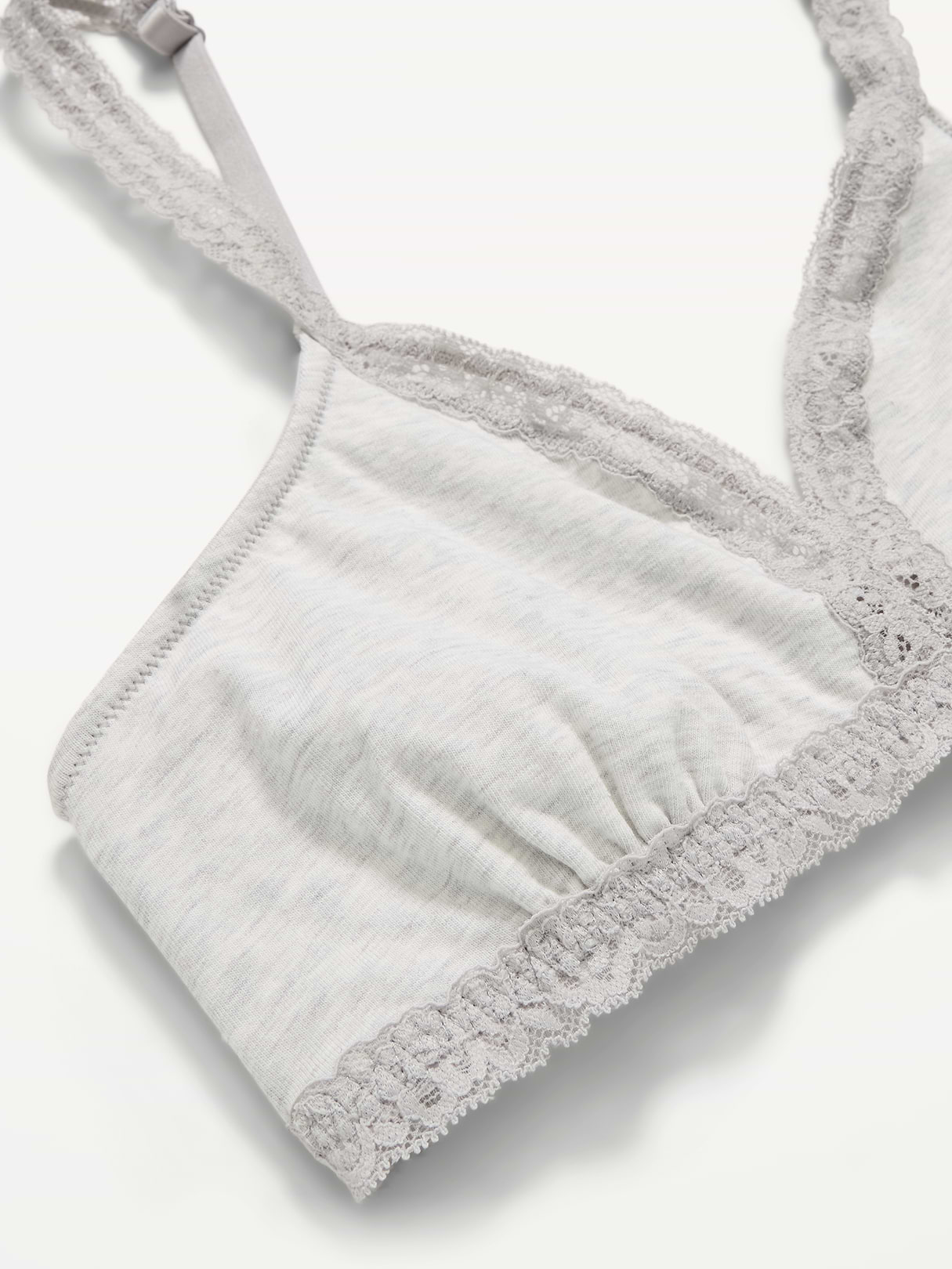 Lace-Trim Cotton Triangle Bralette - Heather Grey