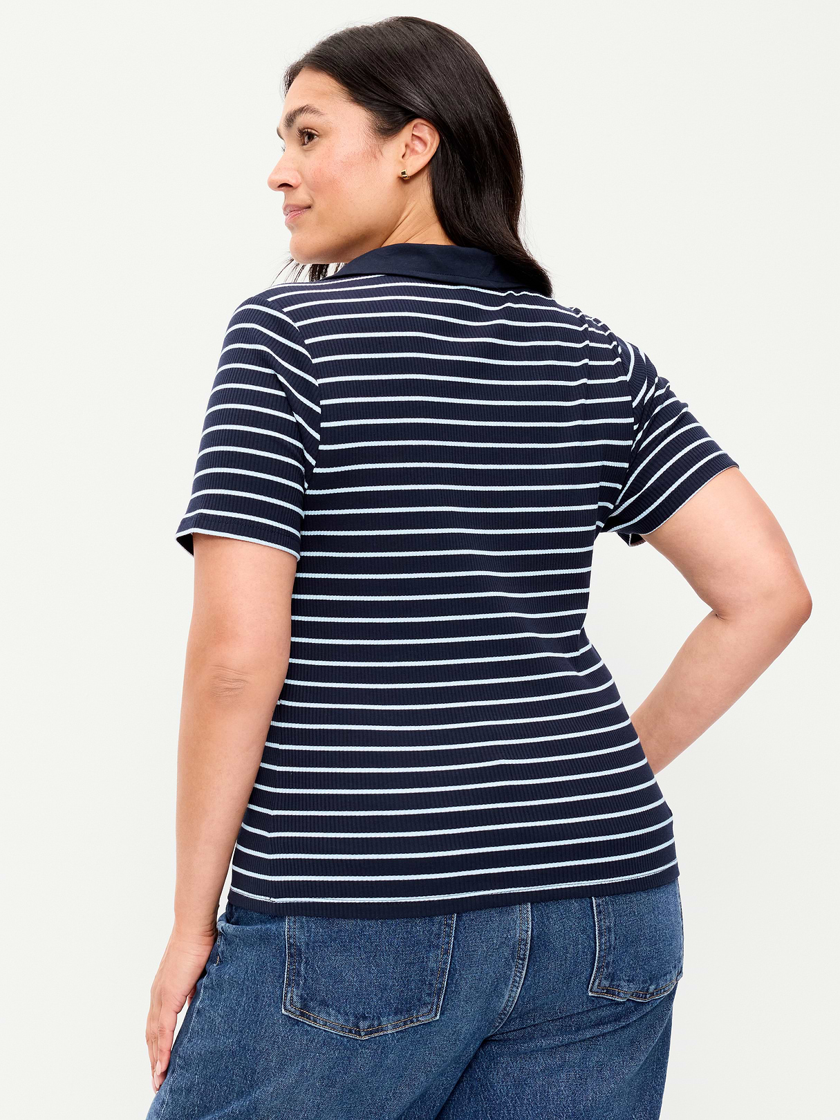 Keyhole Polo Top - White Stripe