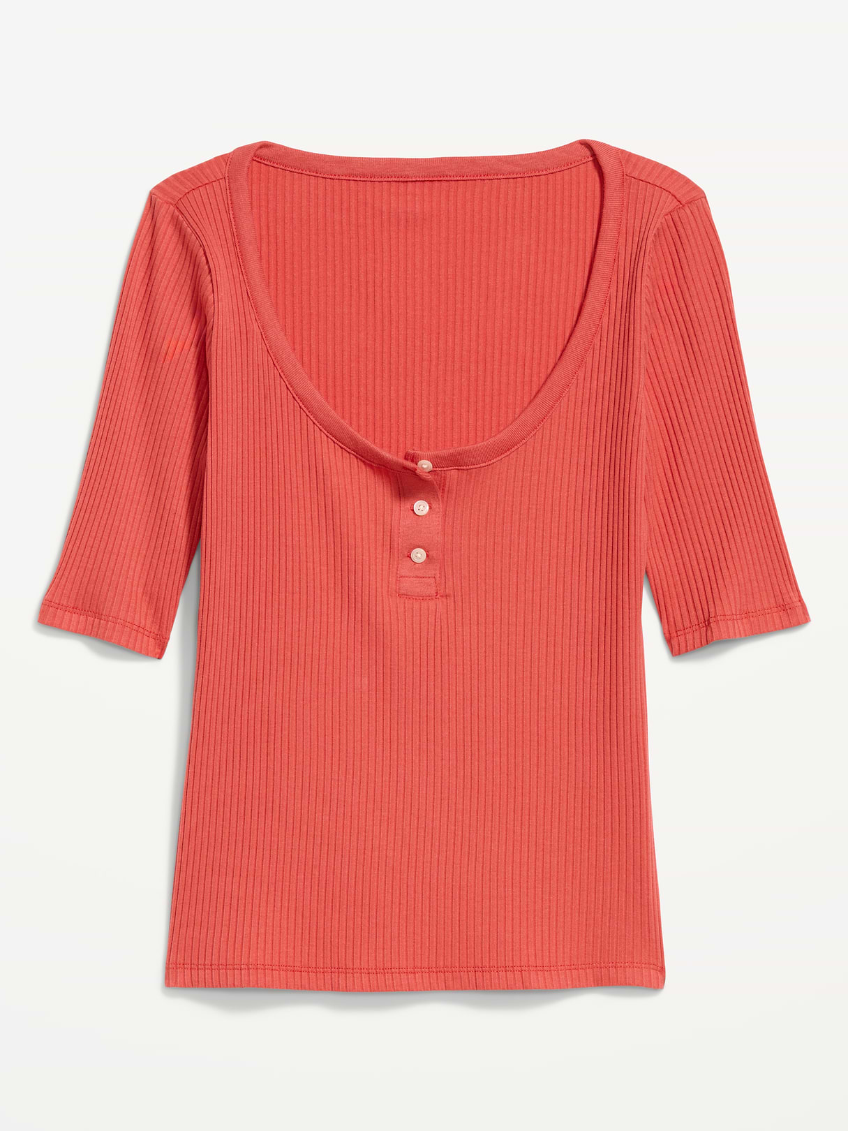Scoop-Neck Fitted Henley Top - Ginger Cake