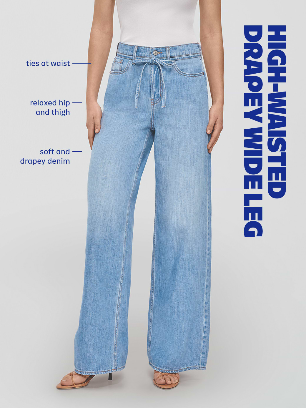 High-Waisted Drapey Wide-Leg Jeans - Light Wash