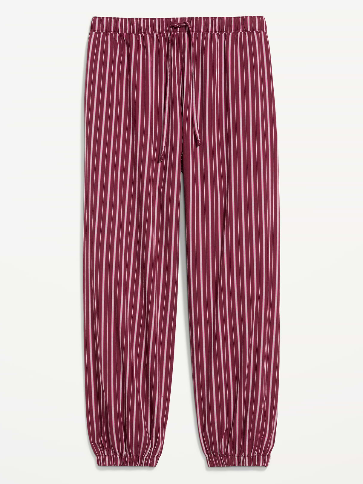 Cinched Poplin Balloon Pants - Burgundy Stripe