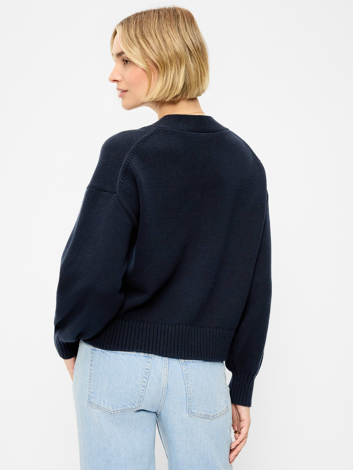 Seaside Cotton V-Neck Cardigan Sweater - In the Navy
