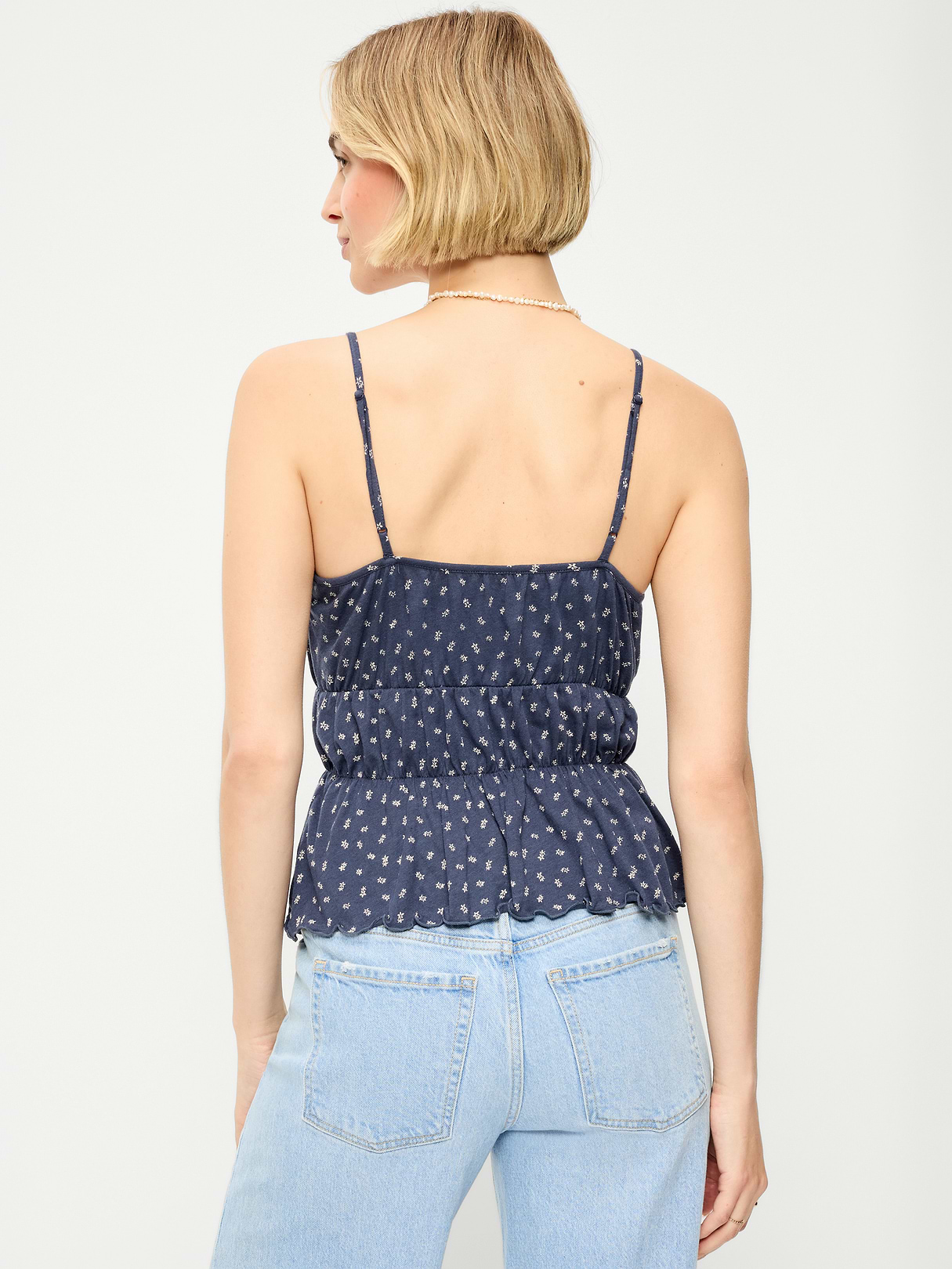 Lace-Trim Smocked-Waist Tank Top - Blue Floral