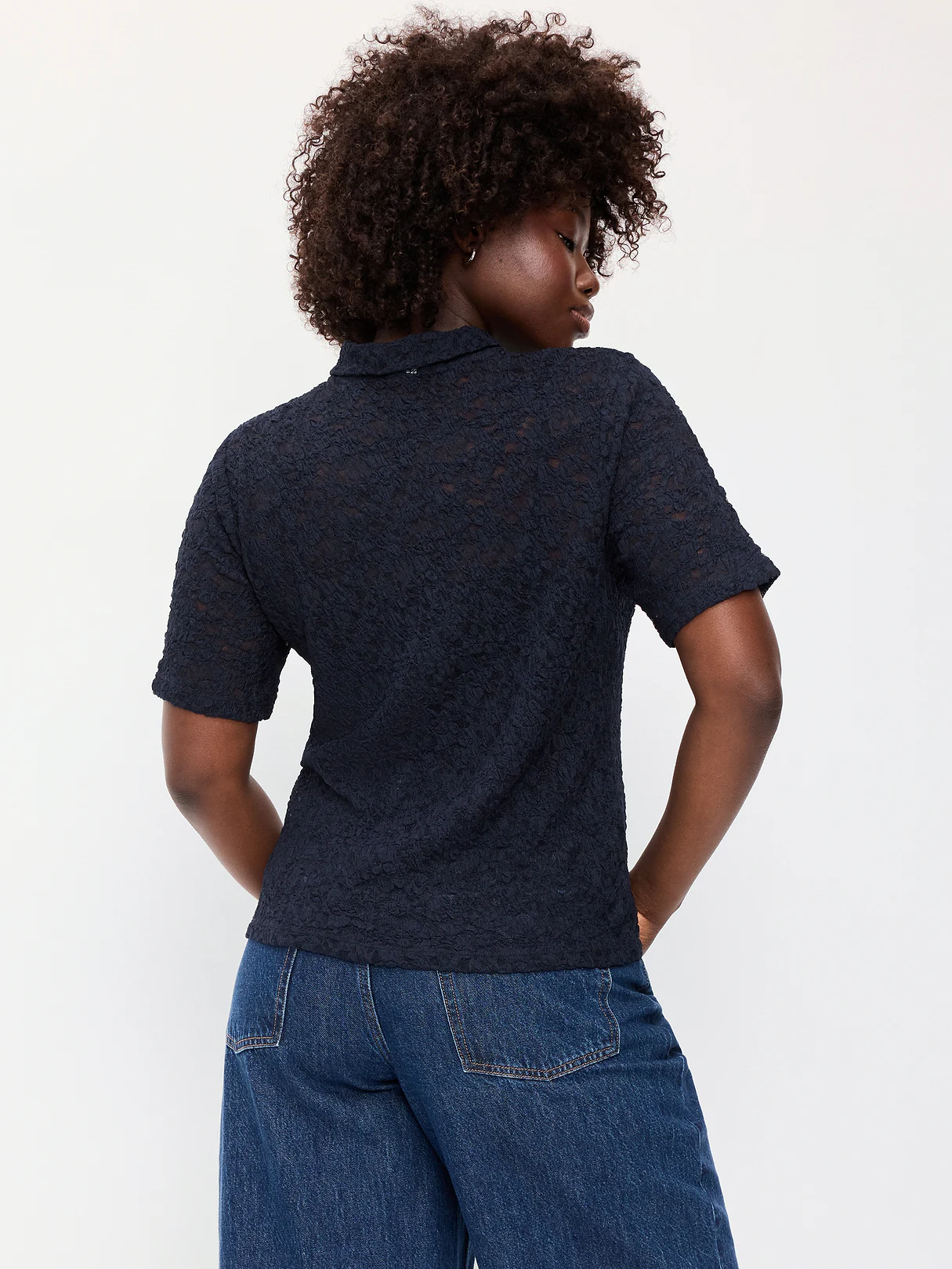 Lace Keyhole Polo Top - In the Navy