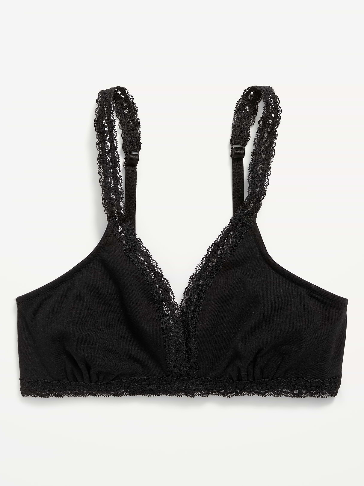 Lace-Trim Cotton Triangle Bralette - Black Jack
