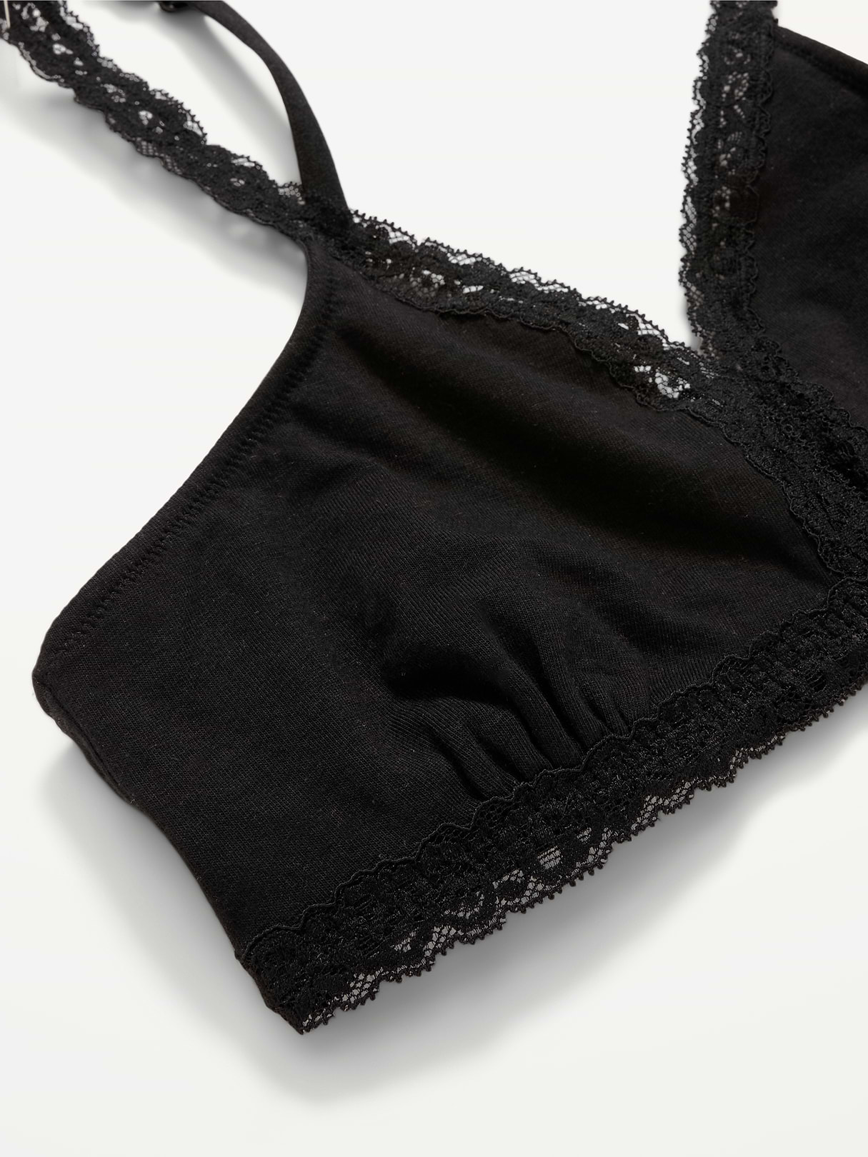Lace-Trim Cotton Triangle Bralette - Black Jack