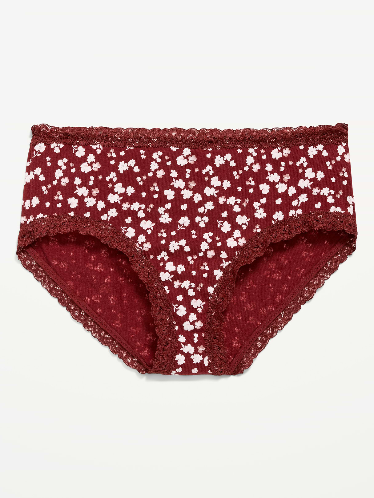 Lace-Trim Hipster Underwear - Burgundy Floral