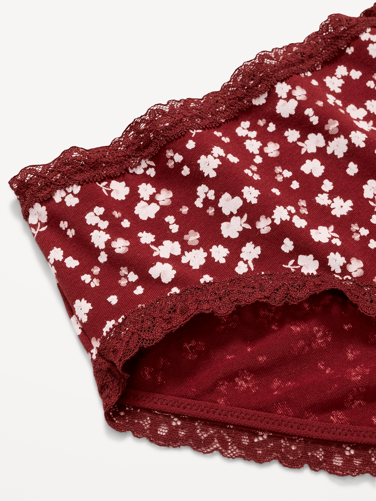 Lace-Trim Hipster Underwear - Burgundy Floral