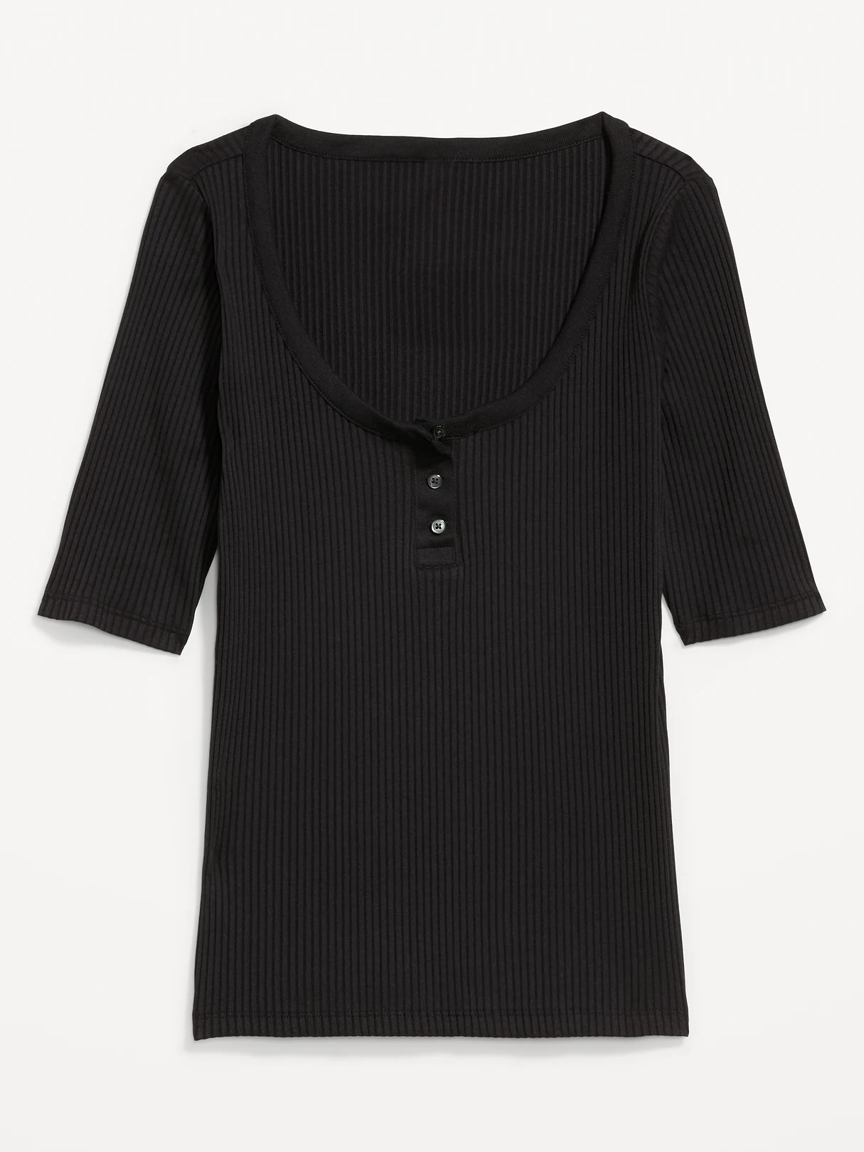 Scoop-Neck Fitted Henley Top - Light Black Heather