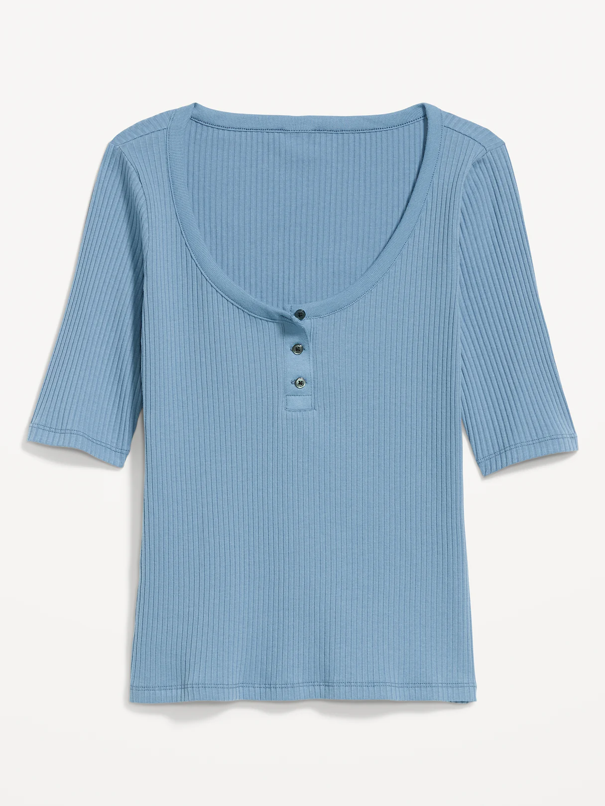 Scoop-Neck Fitted Henley Top - Naturalist Blue