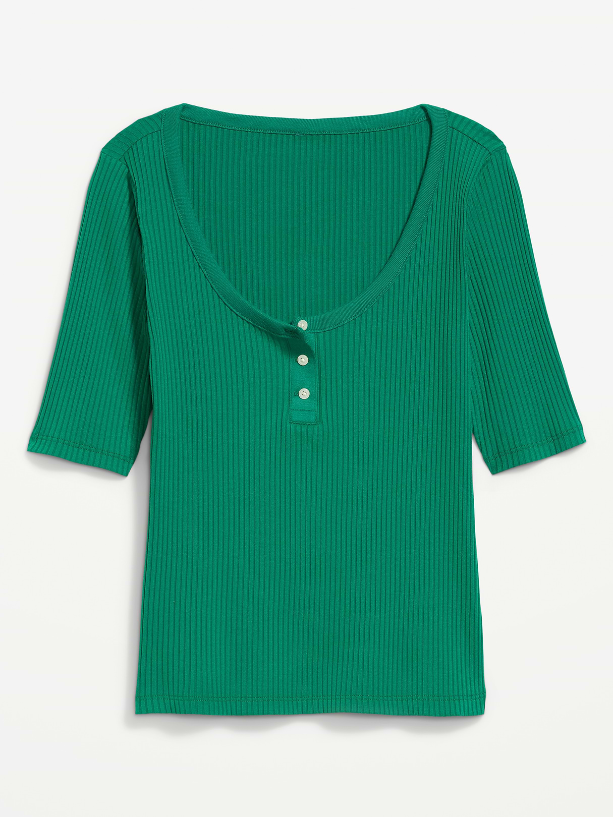 Scoop-Neck Fitted Henley Top - Rainforest Jewel
