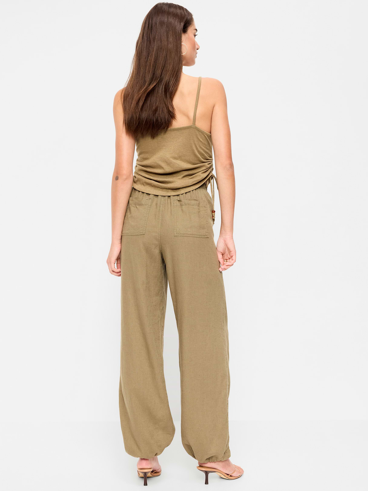 Mid-Rise Linen-Blend Cinched-Ankle Pants - Dried Grasses