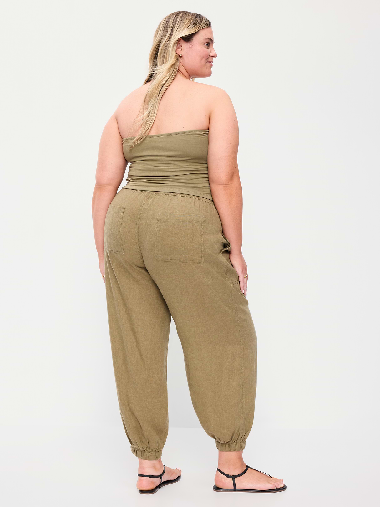 Mid-Rise Linen-Blend Cinched-Ankle Pants - Dried Grasses