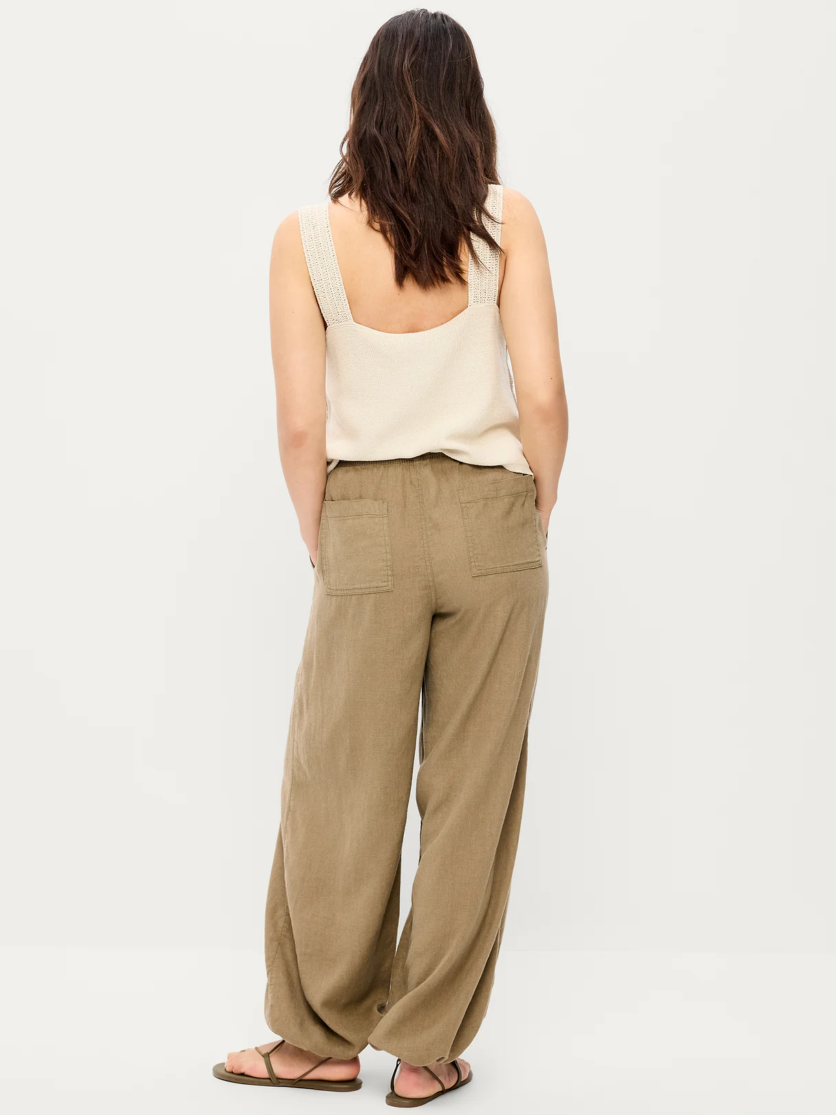 Mid-Rise Linen-Blend Cinched-Ankle Pants - Dried Grasses