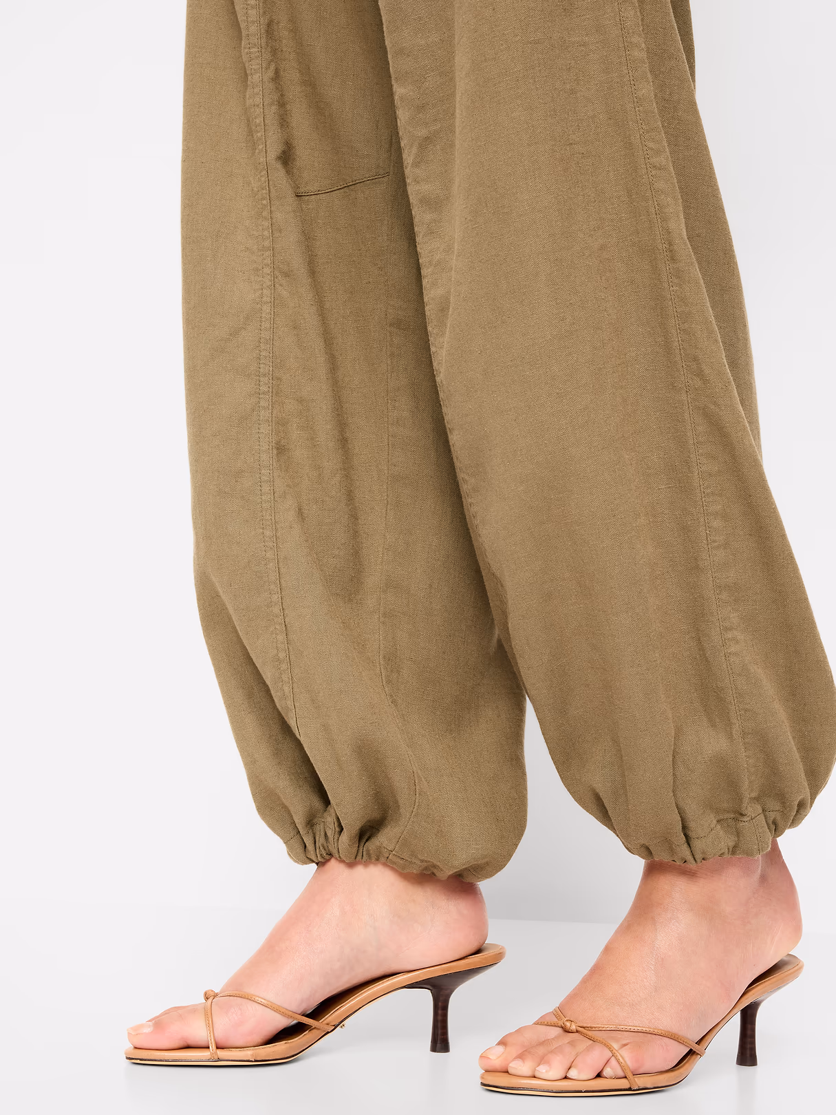 Mid-Rise Linen-Blend Cinched-Ankle Pants - Dried Grasses