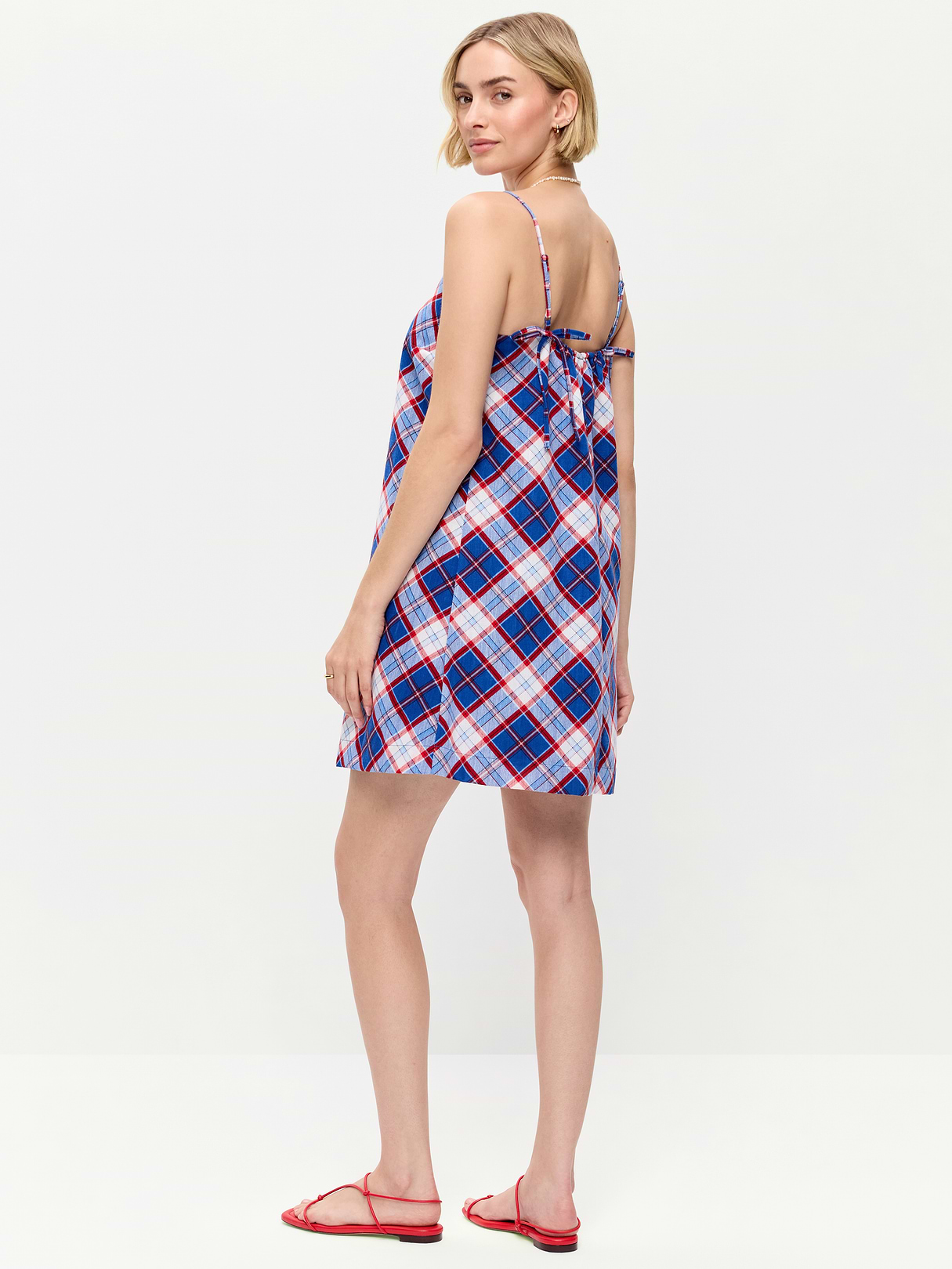Strappy Mini Shift Dress - Blue Plaid