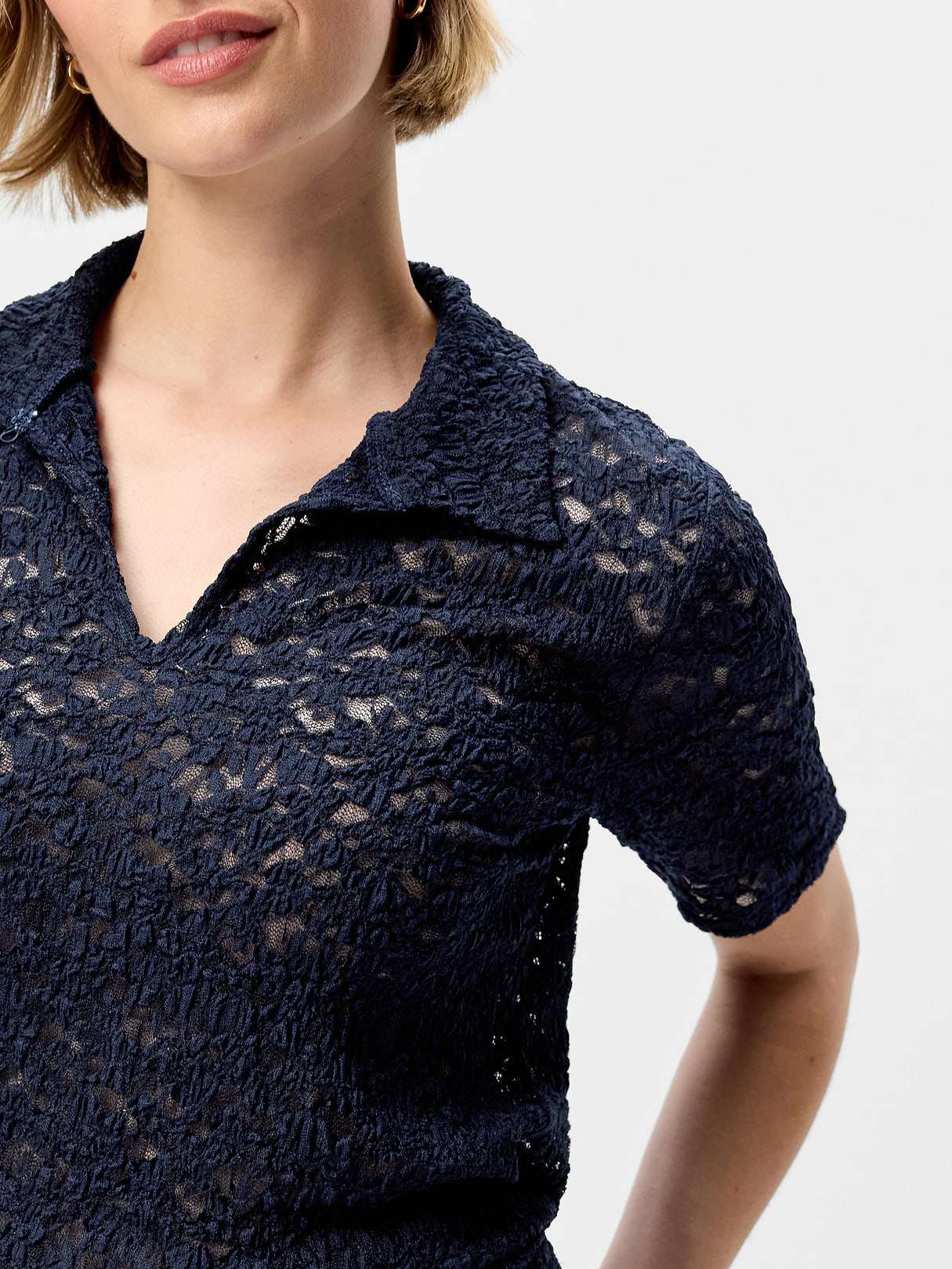 Lace Keyhole Polo Top - In the Navy