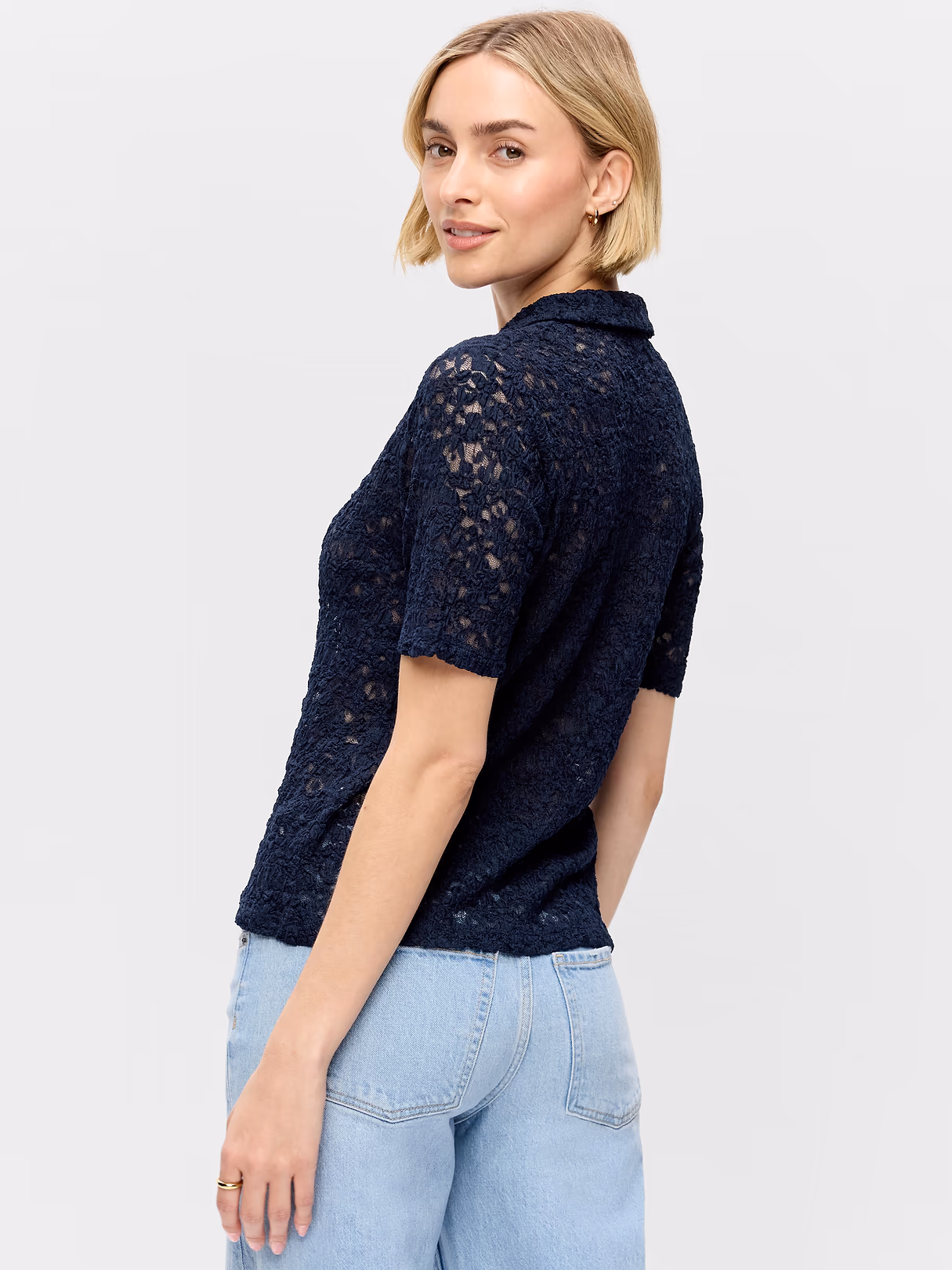 Lace Keyhole Polo Top - In the Navy