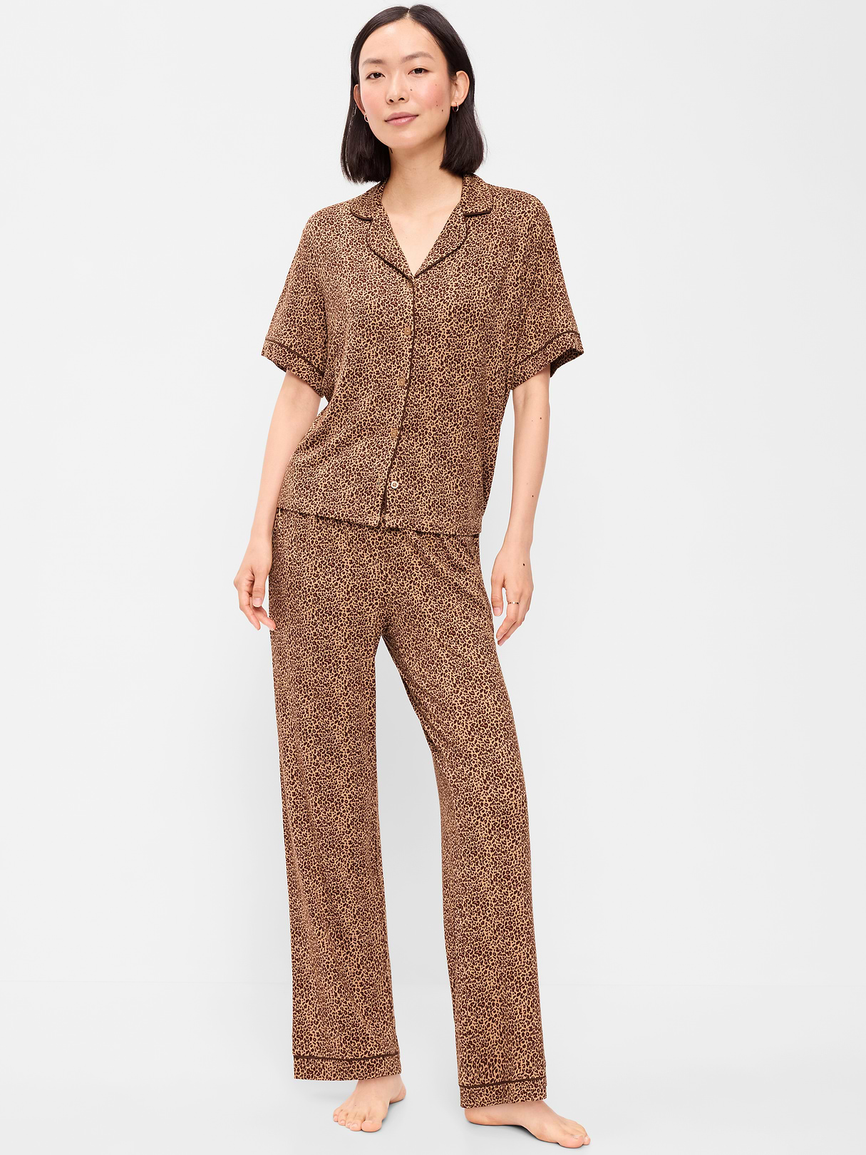Sunday Sleep Knit Jersey Pant Set - Leopard