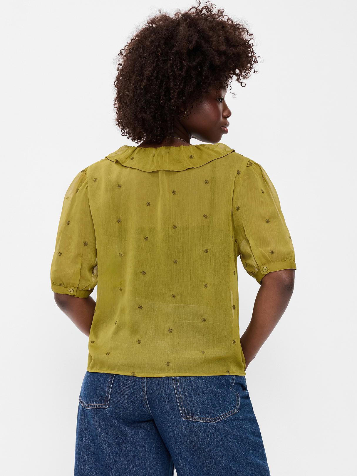 Ruffle Collar Tie-Front Top - Mysterious Fern