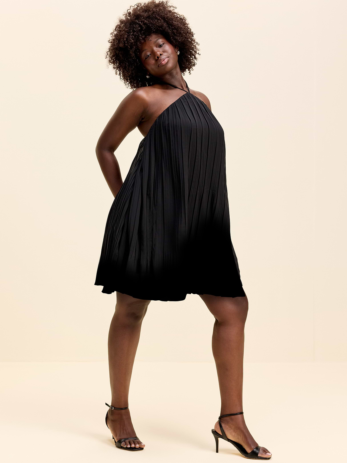 The Occasion by Old Navy Pleated Halter Swing Mini Dress - Black Jack