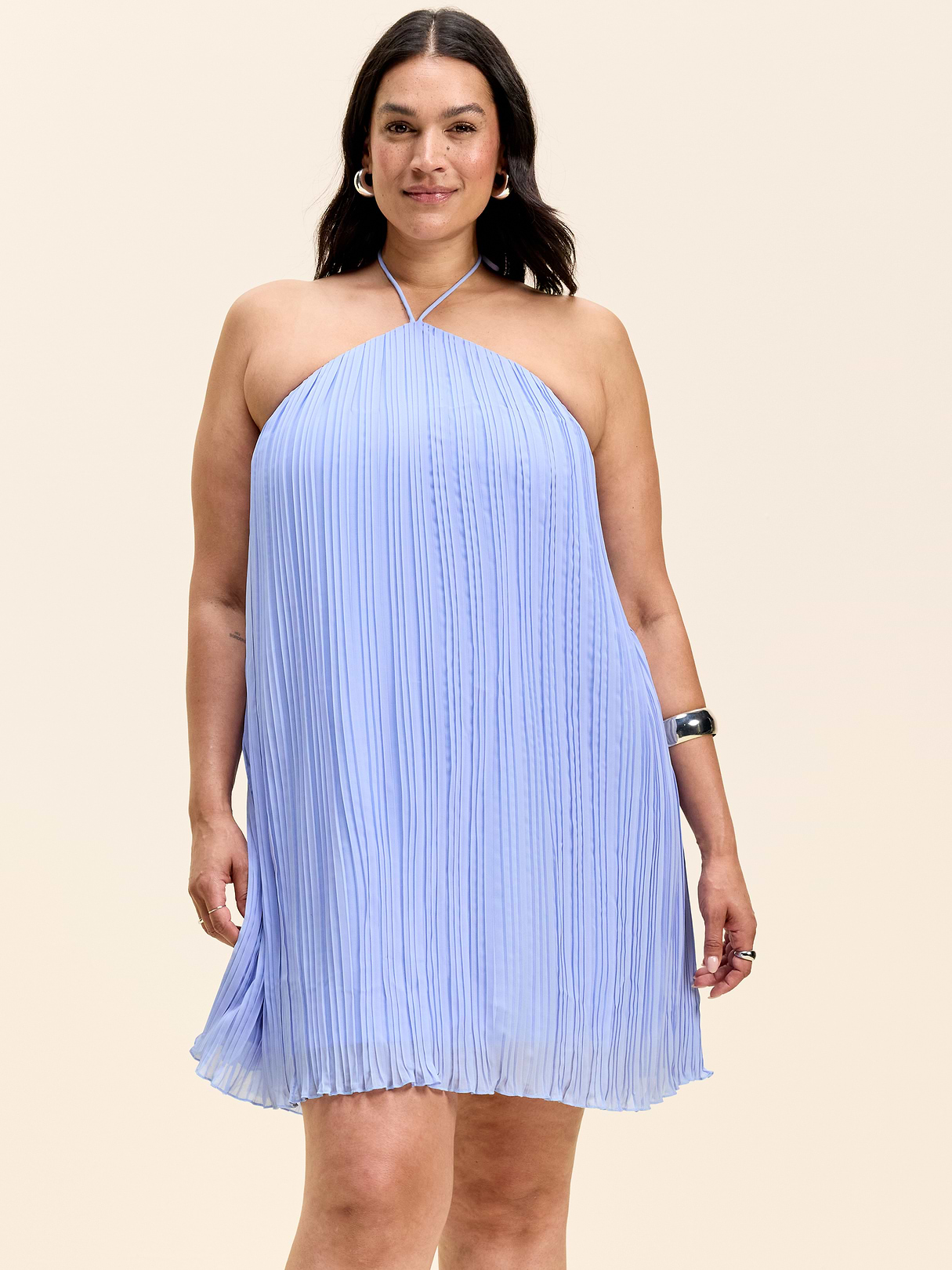 The Occasion by Old Navy Pleated Halter Swing Mini Dress - Flax Flower