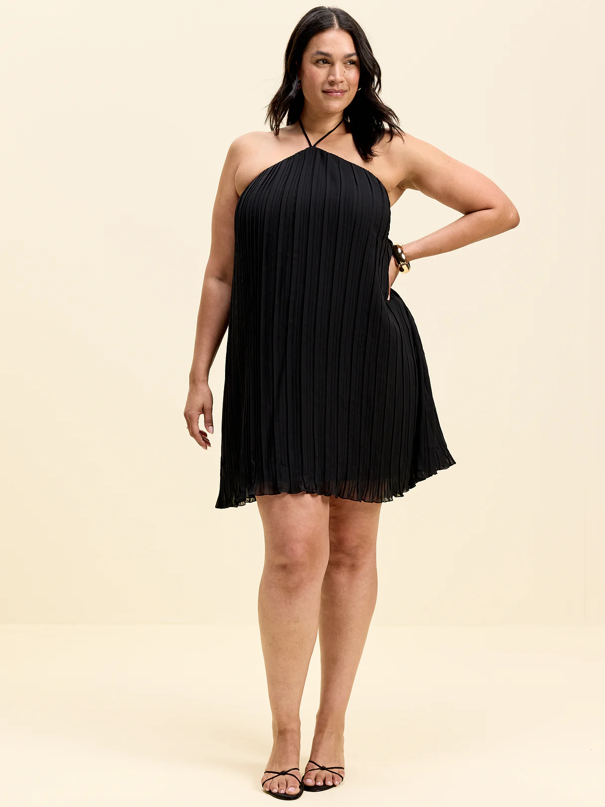 The Occasion by Old Navy Pleated Halter Swing Mini Dress - Black Jack
